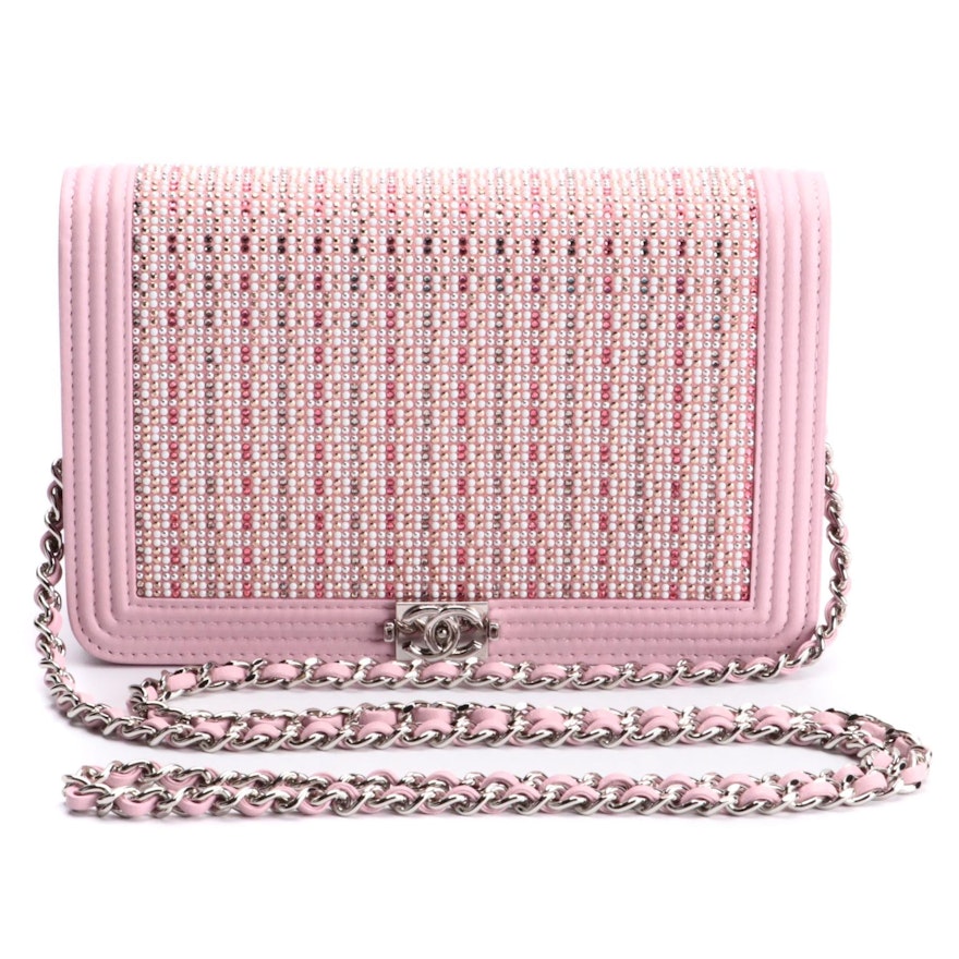 Chanel Strass Embellished Boy Wallet on Chain in Pink Lambskin Leather