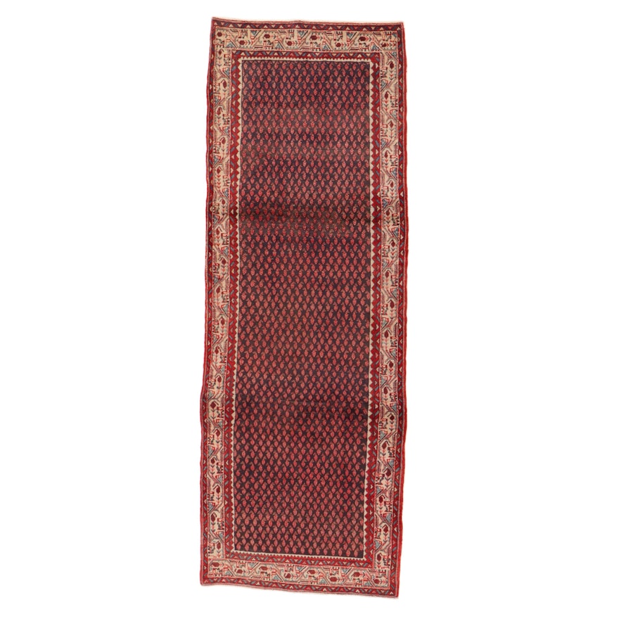 3'8 x 10'7 Hand-Knotted Persian Mir Sarouk Long Rug, 1970s