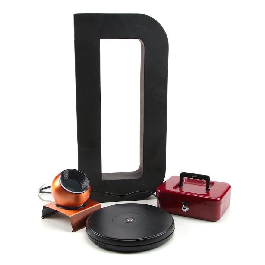 Marquee "D" Letter with Display Turntable, Brushed Metal Light, and Locking Box