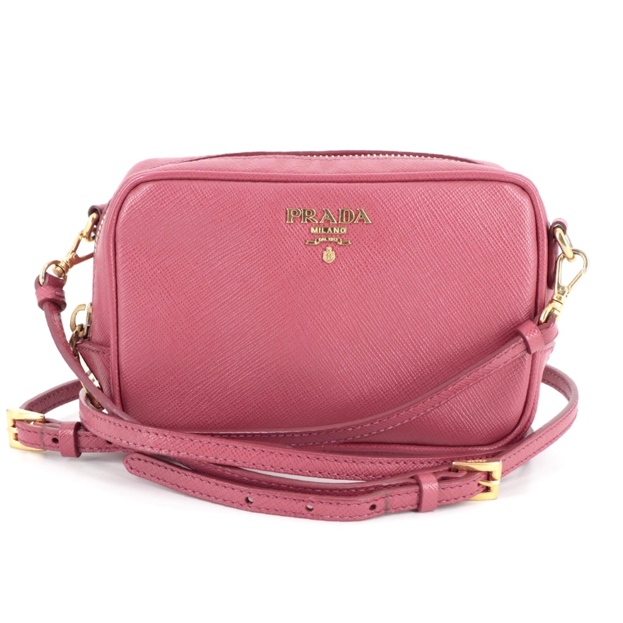 Prada Pink Saffiano Leather Camera Style Crossbody Bag