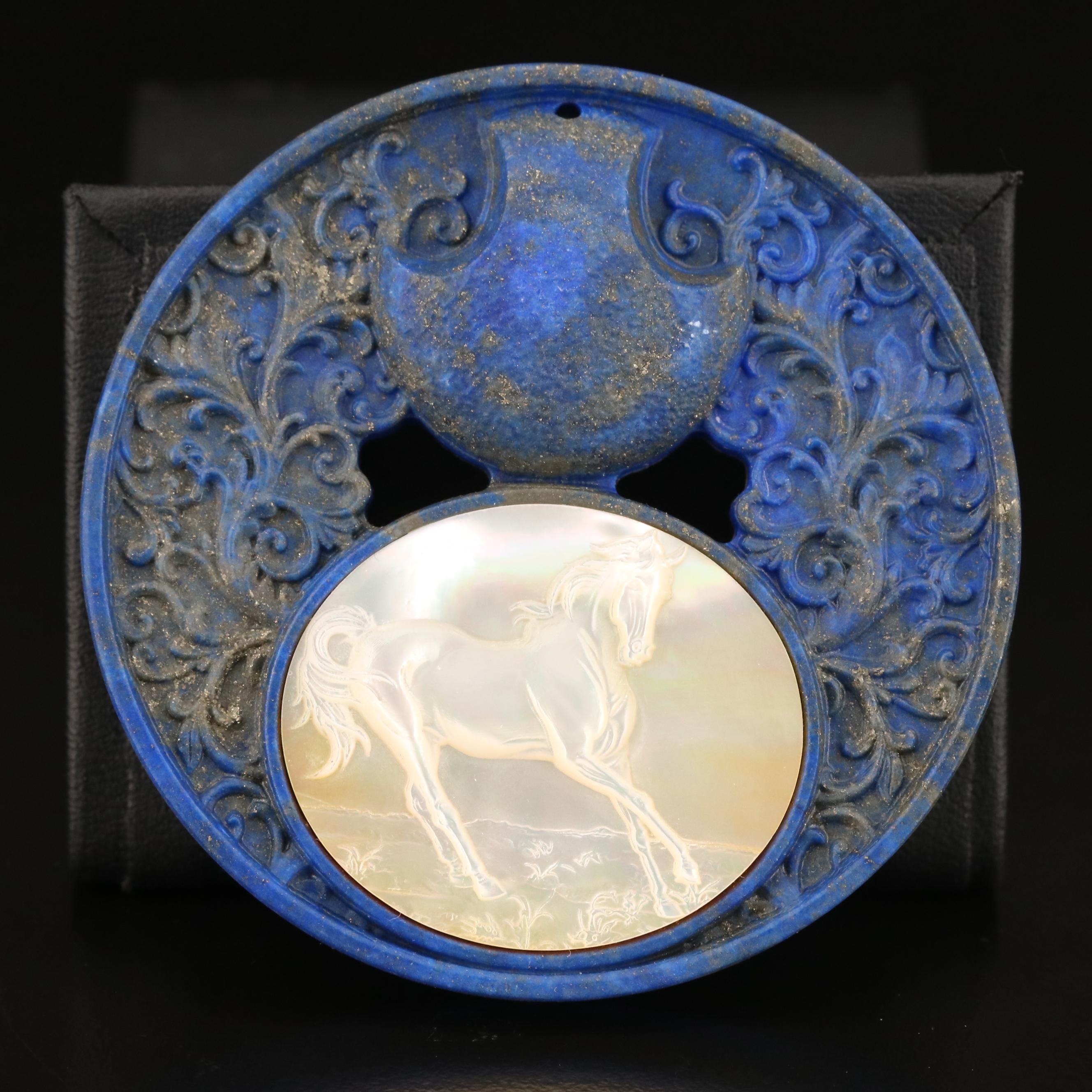 Loose Lapis Lazuli with Carved Mother Of Pearl Horse