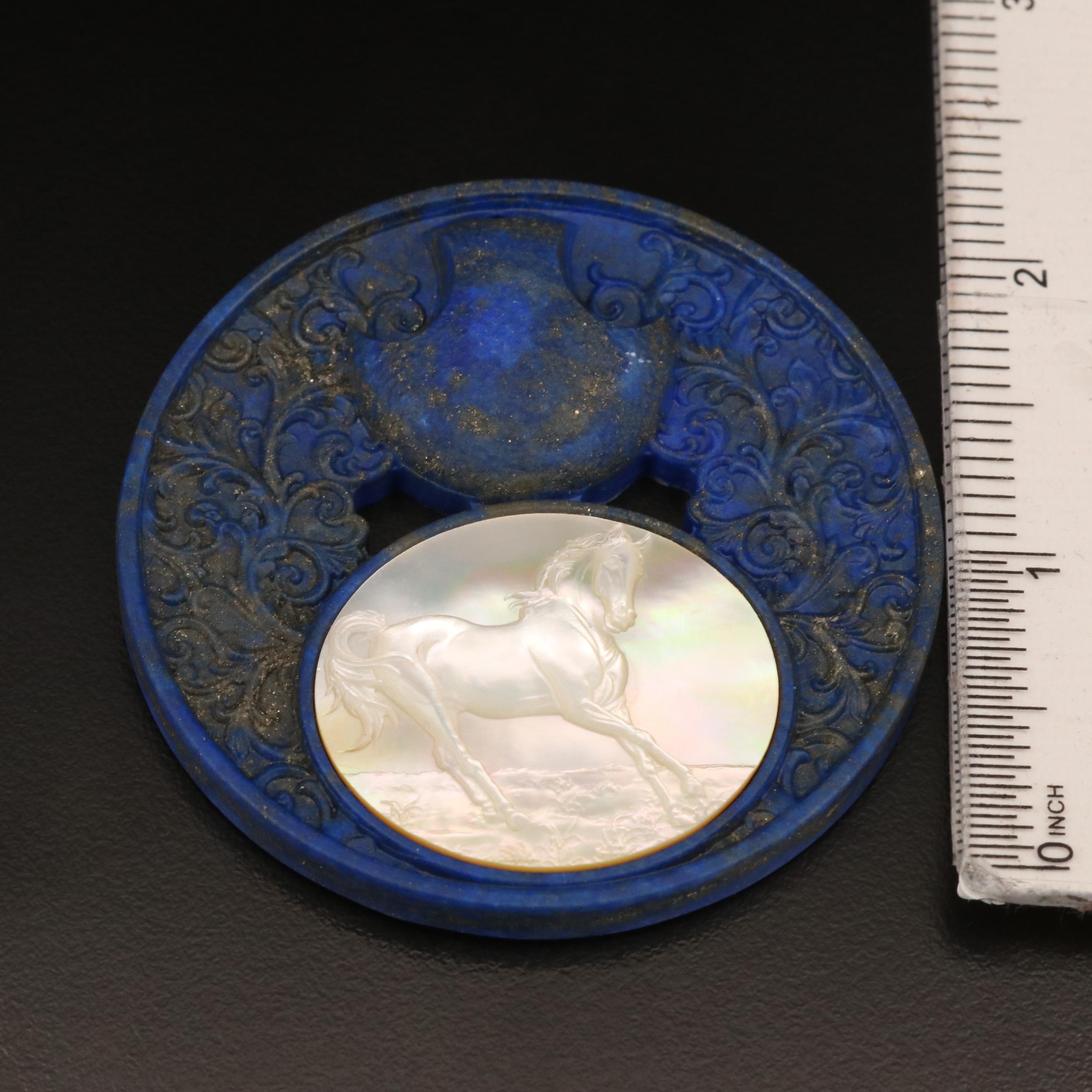 Loose Lapis Lazuli with Carved Mother Of Pearl Horse
