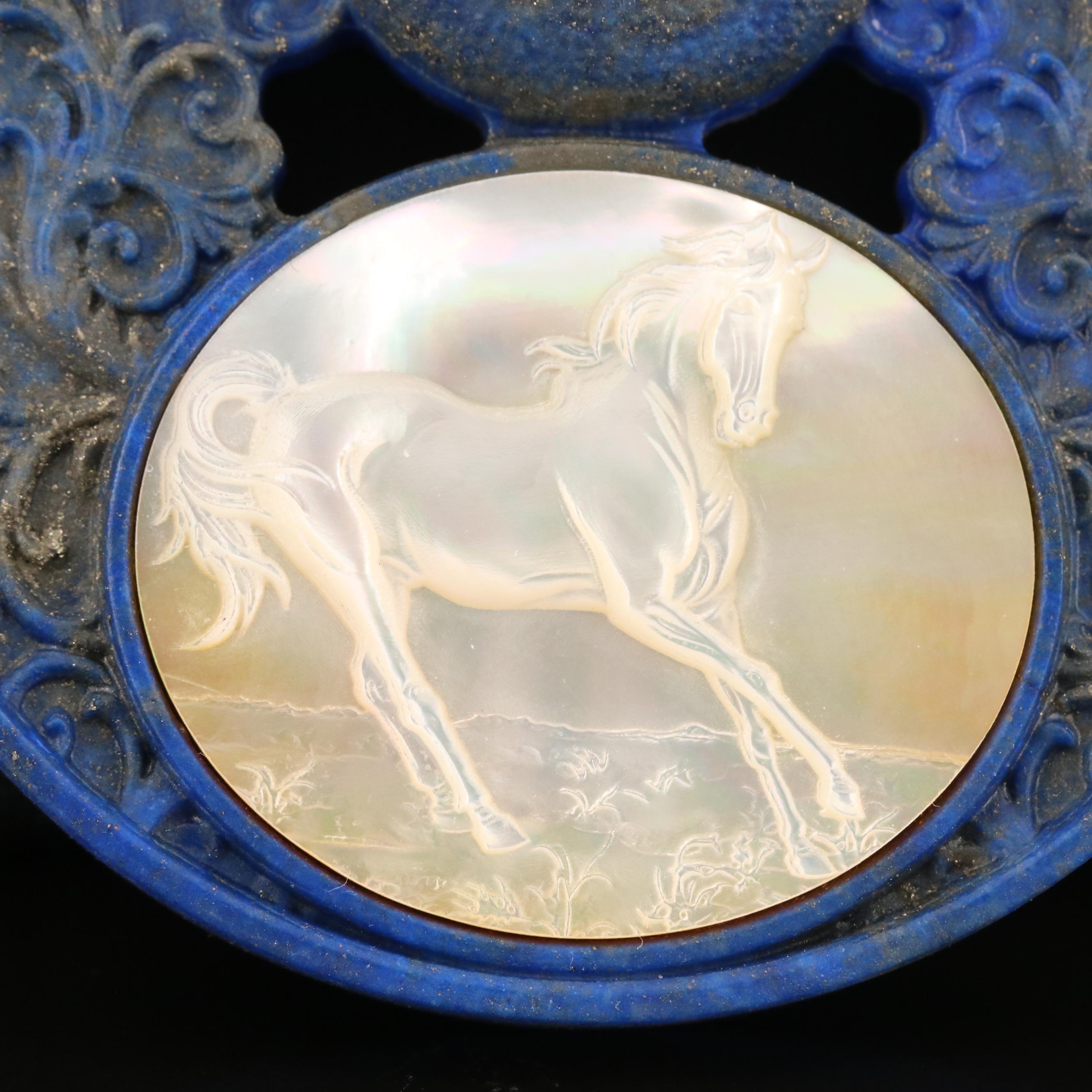 Loose Lapis Lazuli with Carved Mother Of Pearl Horse