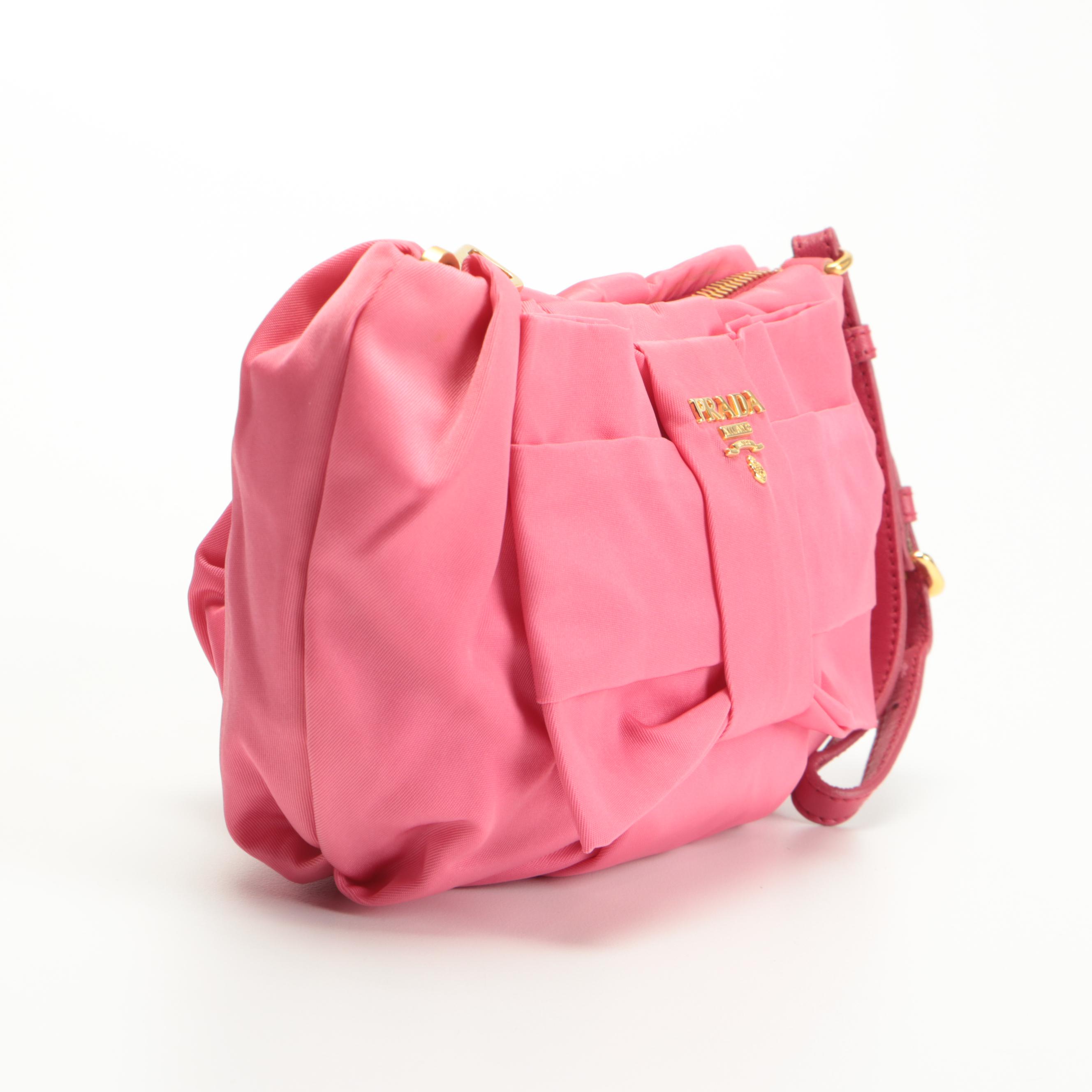 Prada Pink Nylon Bow Wristlet Clutch Bag