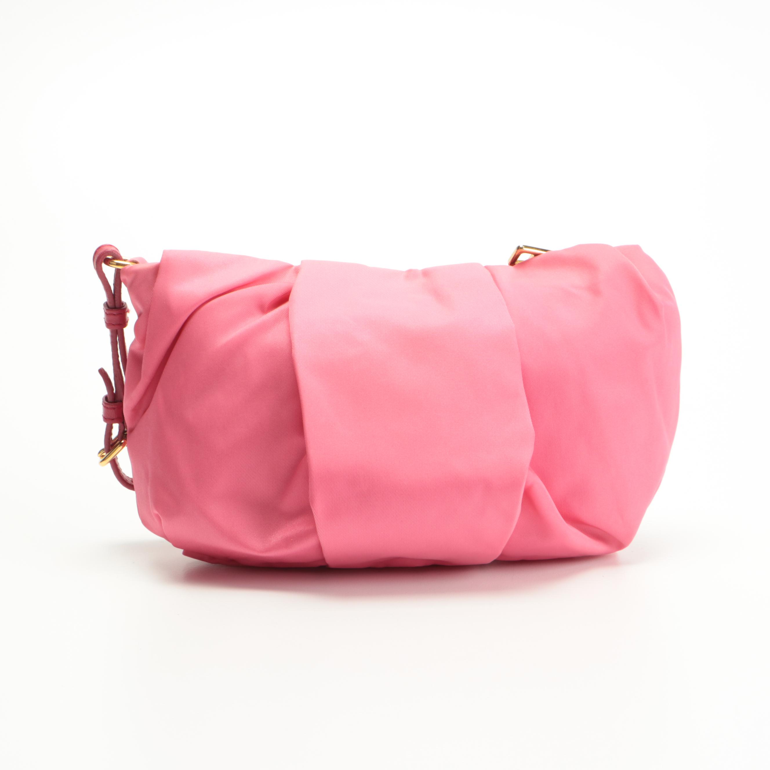 Prada Pink Nylon Bow Wristlet Clutch Bag