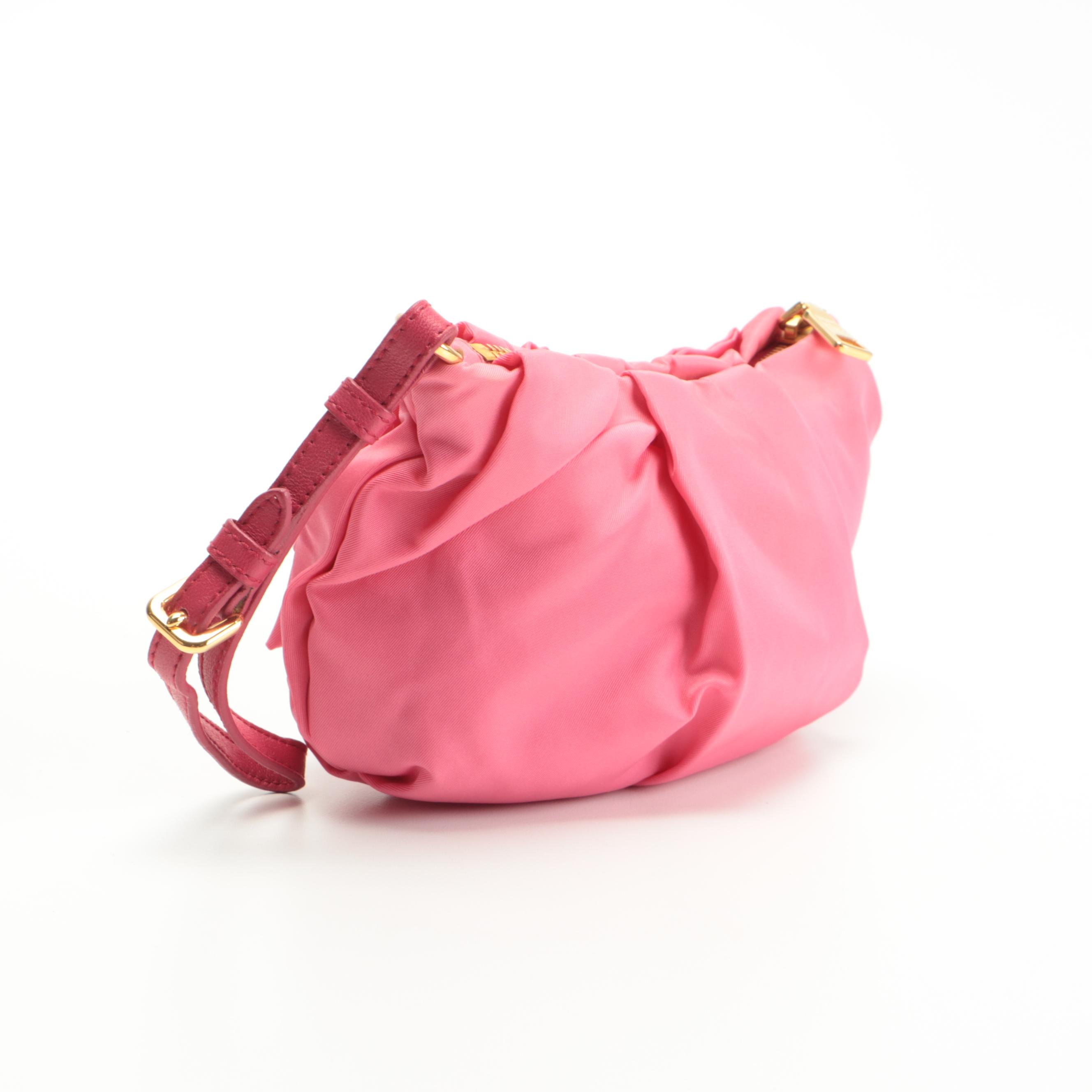 Prada Pink Nylon Bow Wristlet Clutch Bag