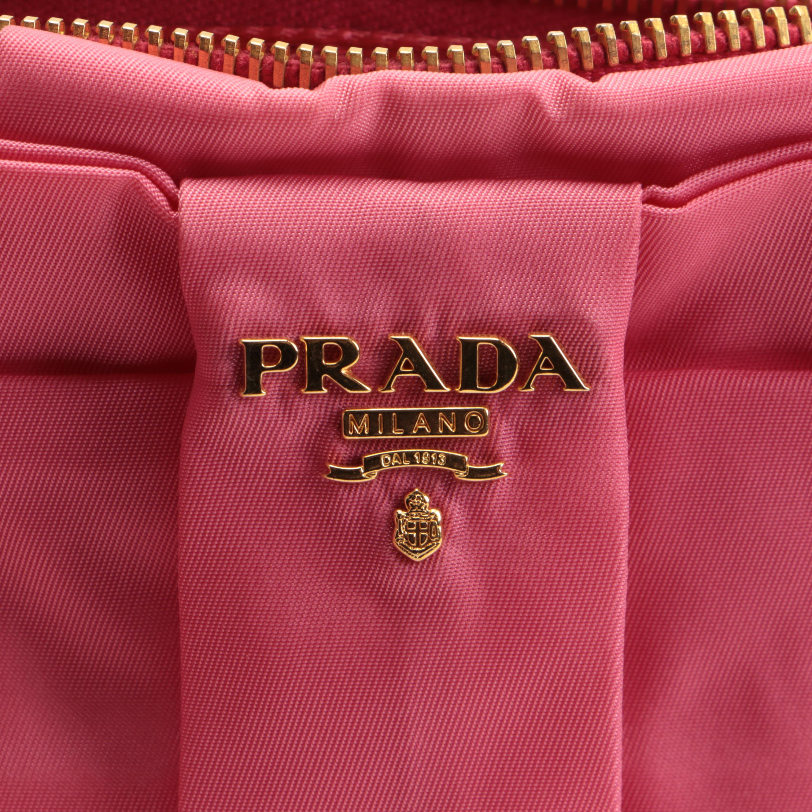 Prada Pink Nylon Bow Wristlet Clutch Bag