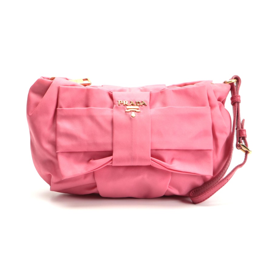 Prada Pink Nylon Bow Wristlet Clutch Bag