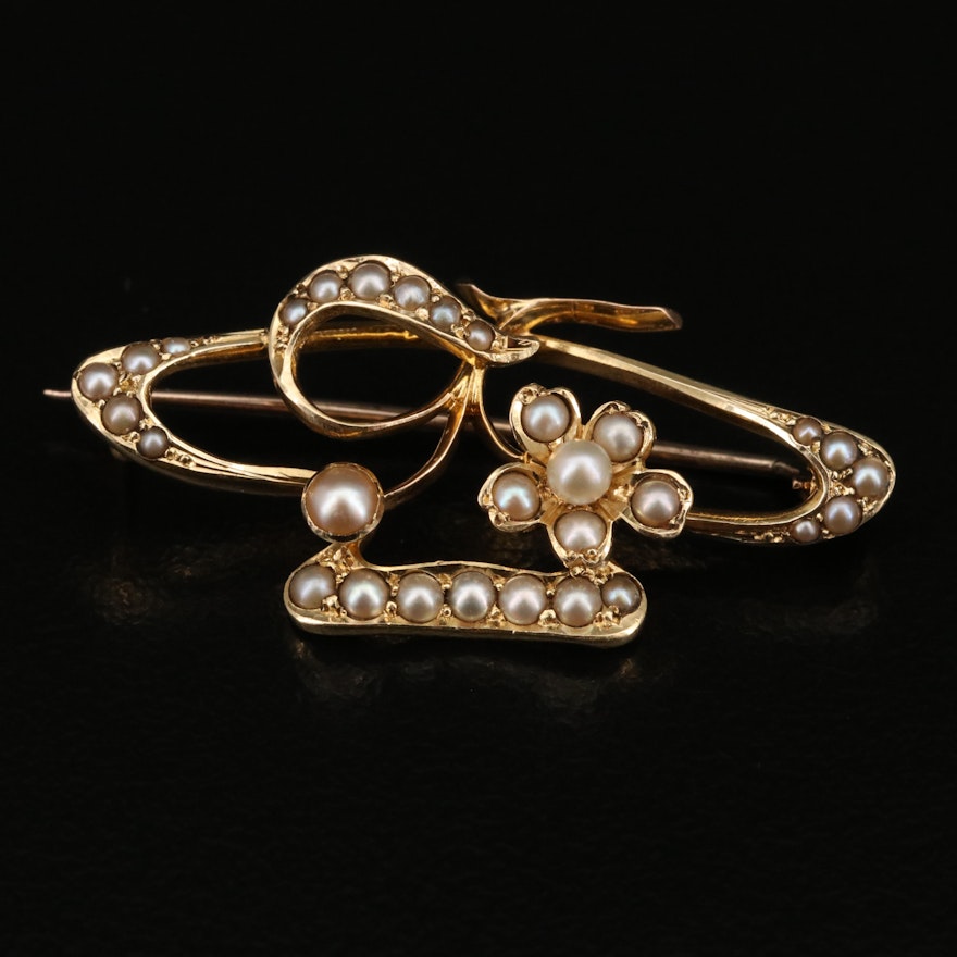 Art Nouveau 15K Pearl Brooch