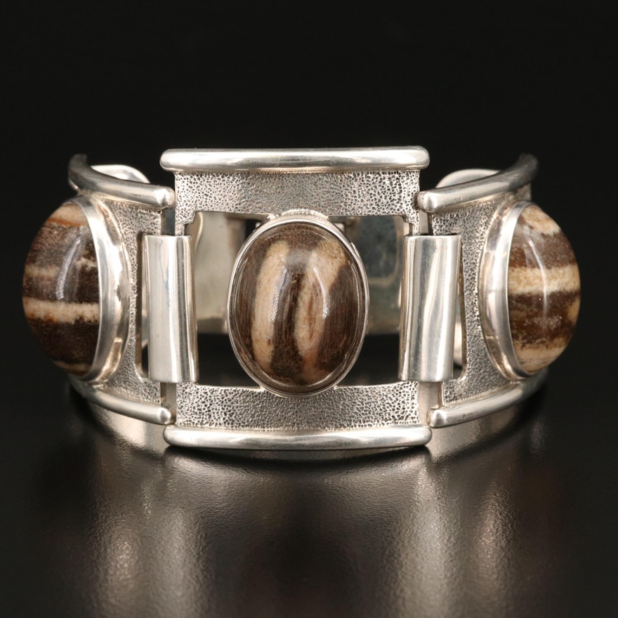 Sterling Silver Agate Reticulated Panel Bracelet