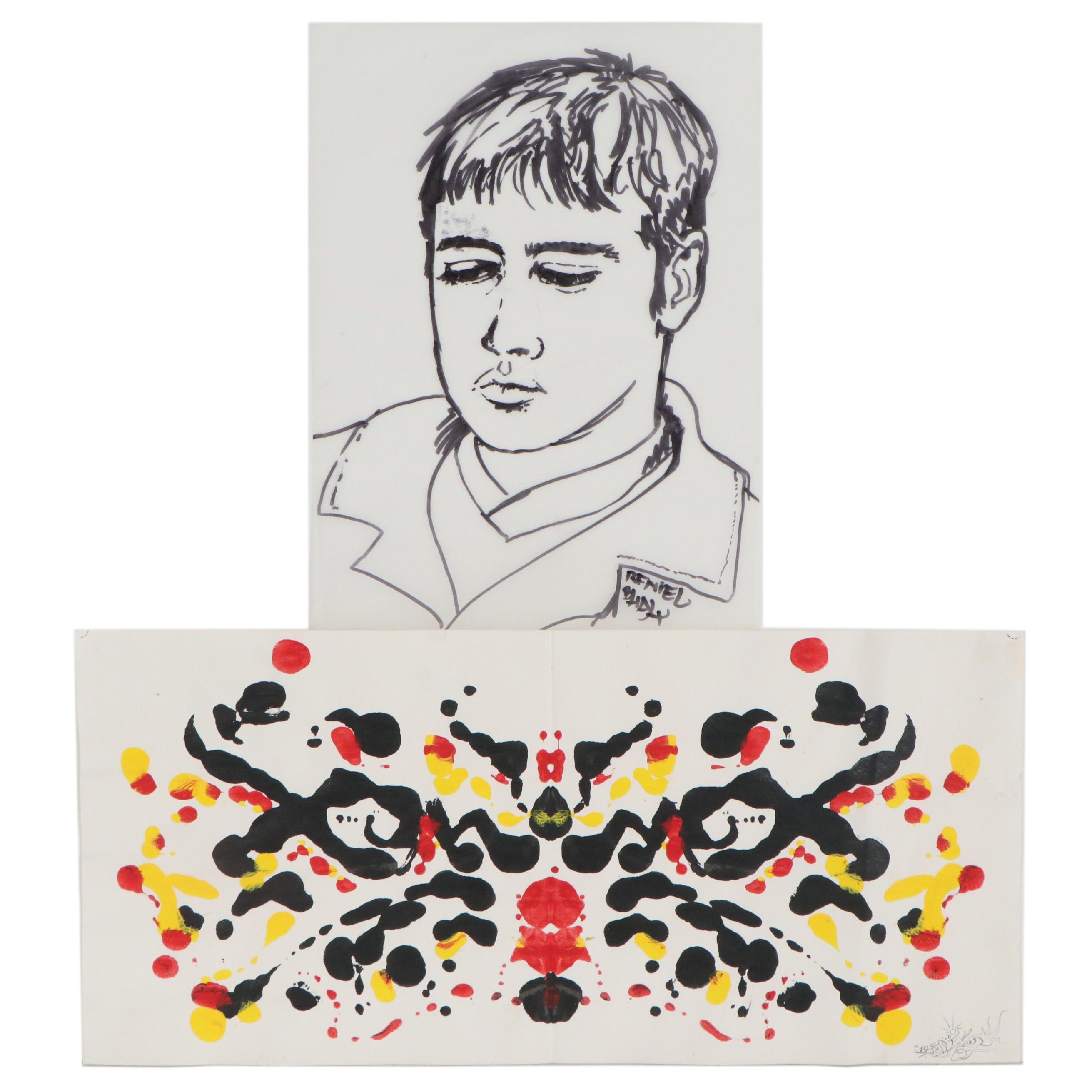 Bhakti Baxter Ink Portrait and Abstract Acrylic Painting