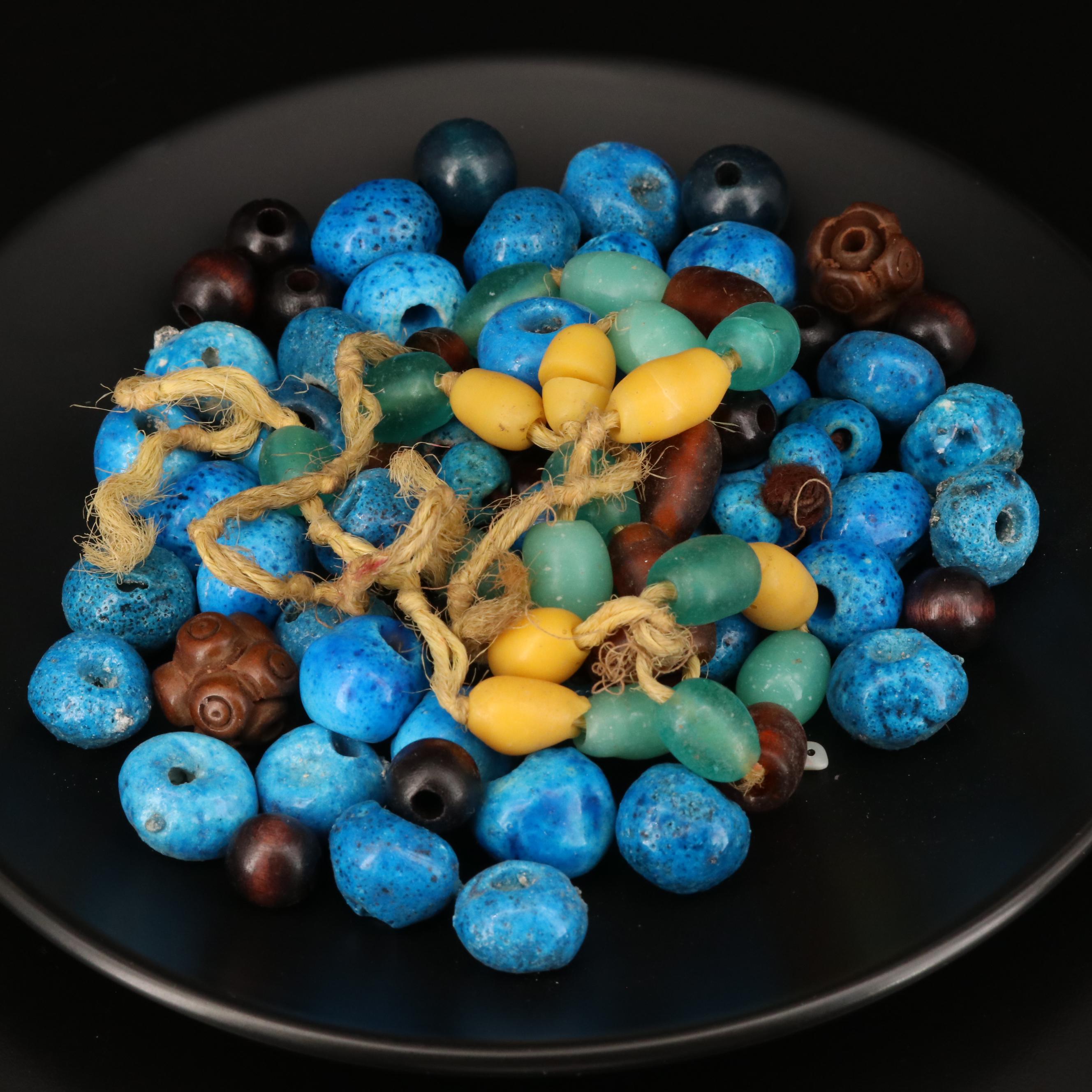 Loose Mixed Beads Including Glass, Wood and Mother of Pearl