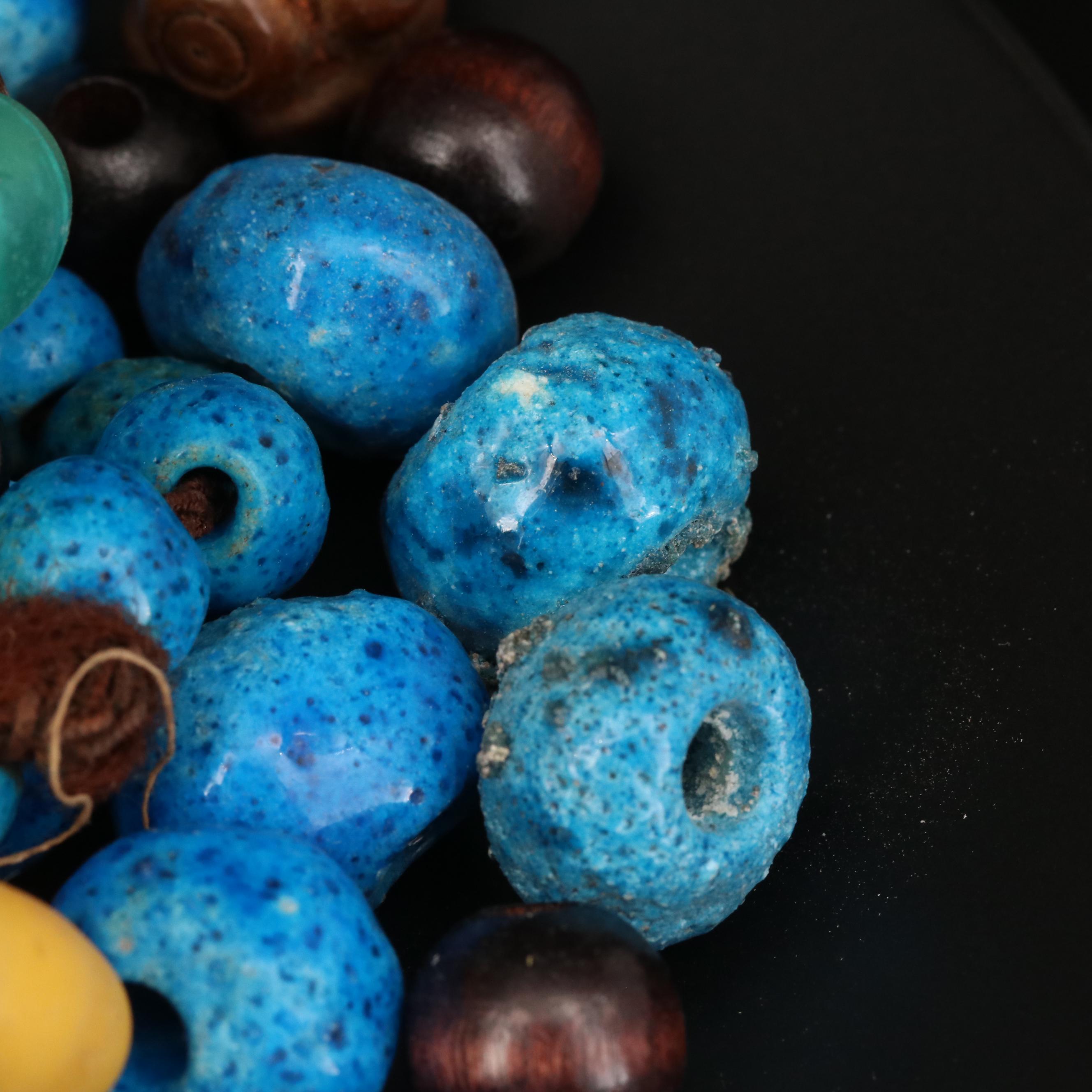 Loose Mixed Beads Including Glass, Wood and Mother of Pearl