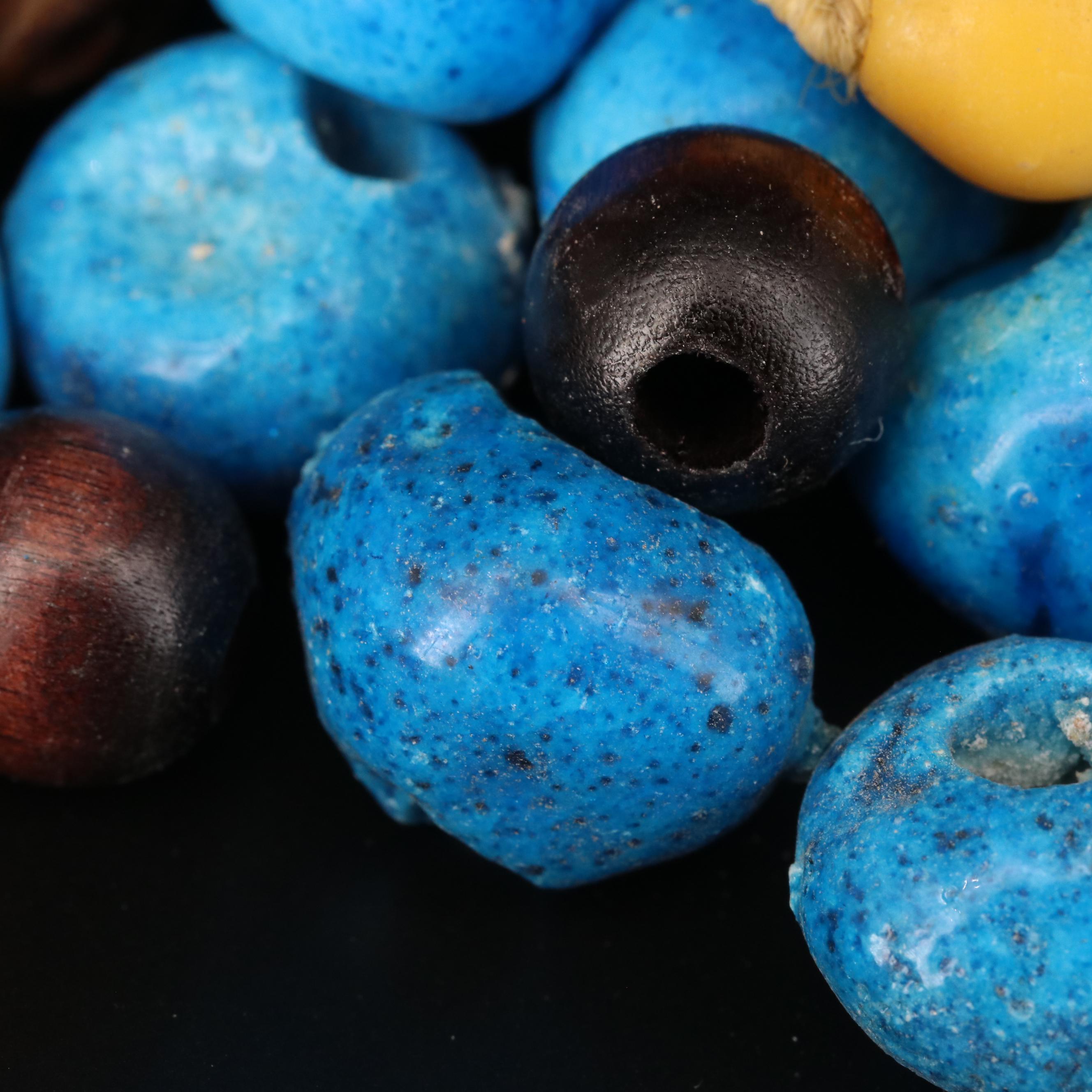 Loose Mixed Beads Including Glass, Wood and Mother of Pearl