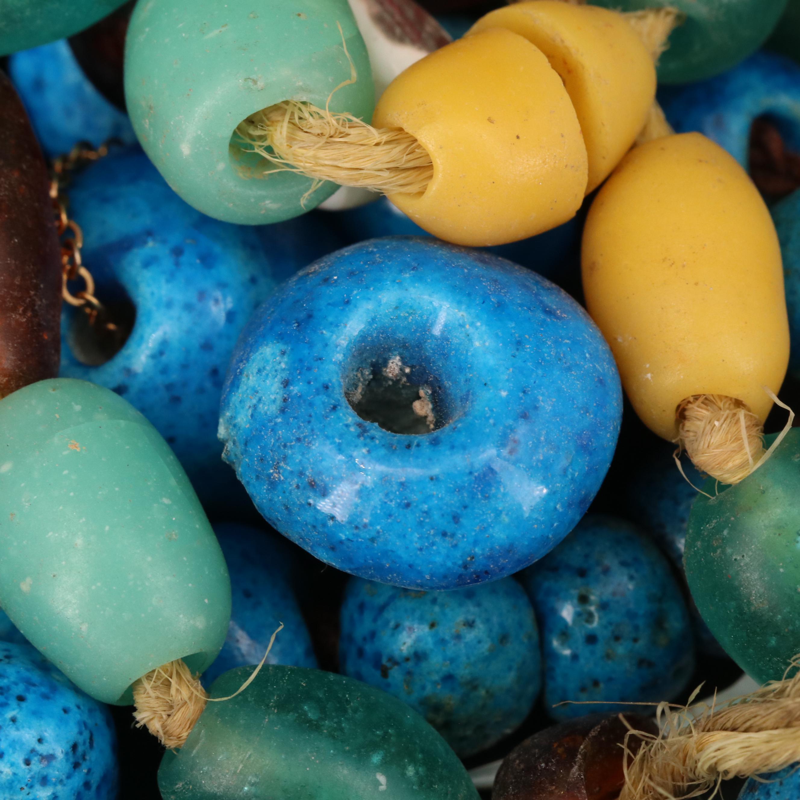 Loose Mixed Beads Including Glass, Wood and Mother of Pearl