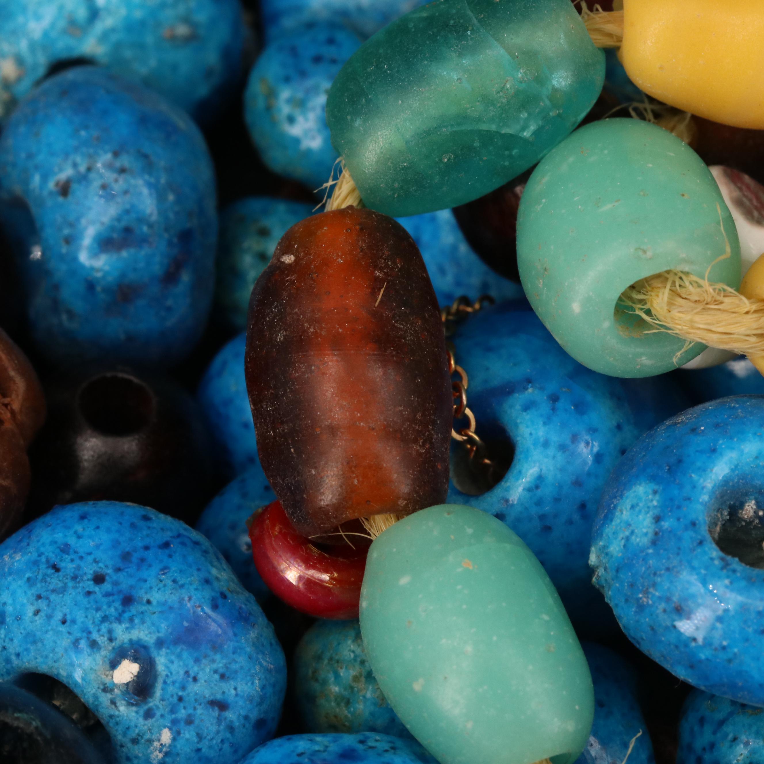 Loose Mixed Beads Including Glass, Wood and Mother of Pearl