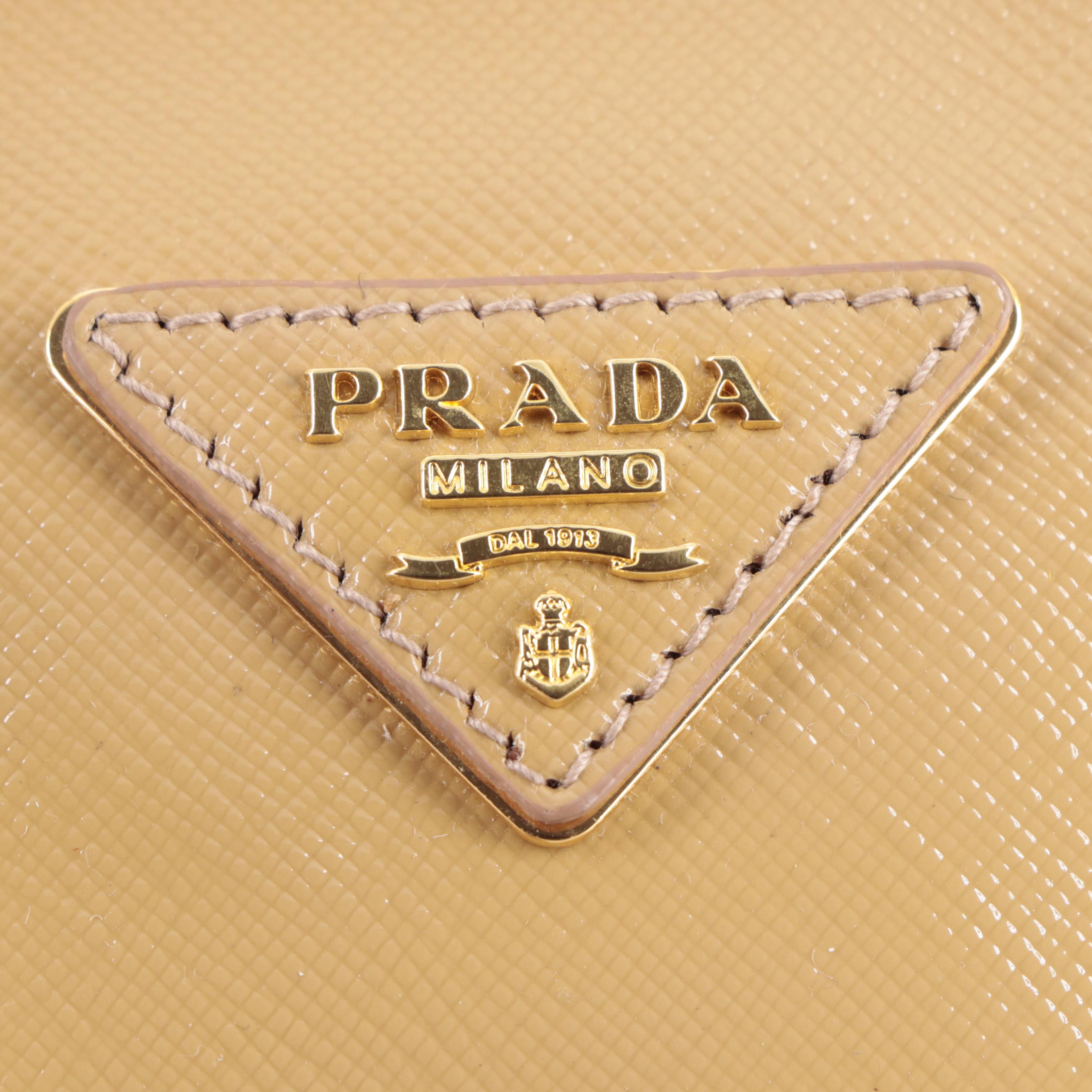 Prada Tan Patent Saffiano Leather Two-Way Boston Bag