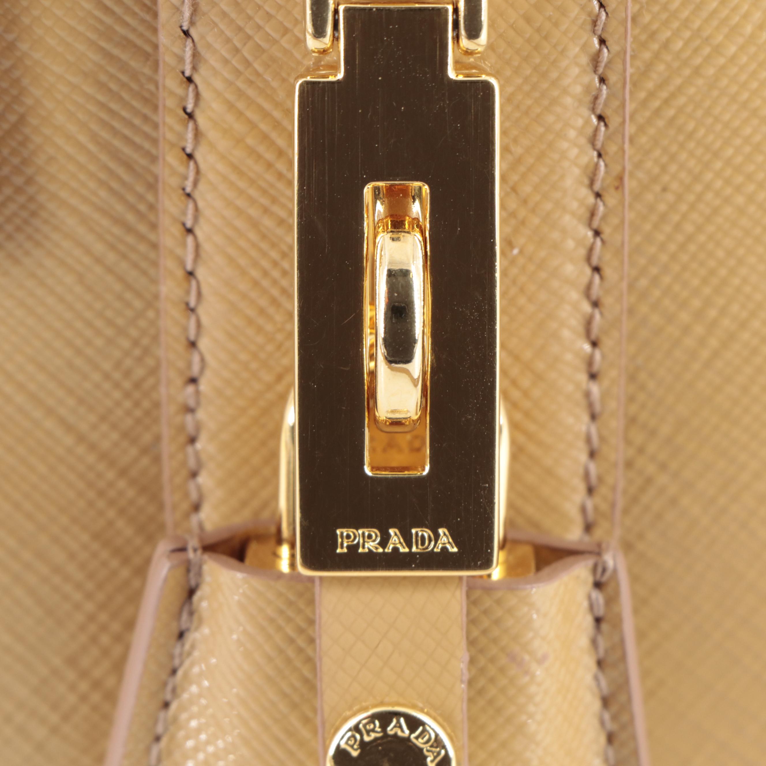 Prada Tan Patent Saffiano Leather Two-Way Boston Bag