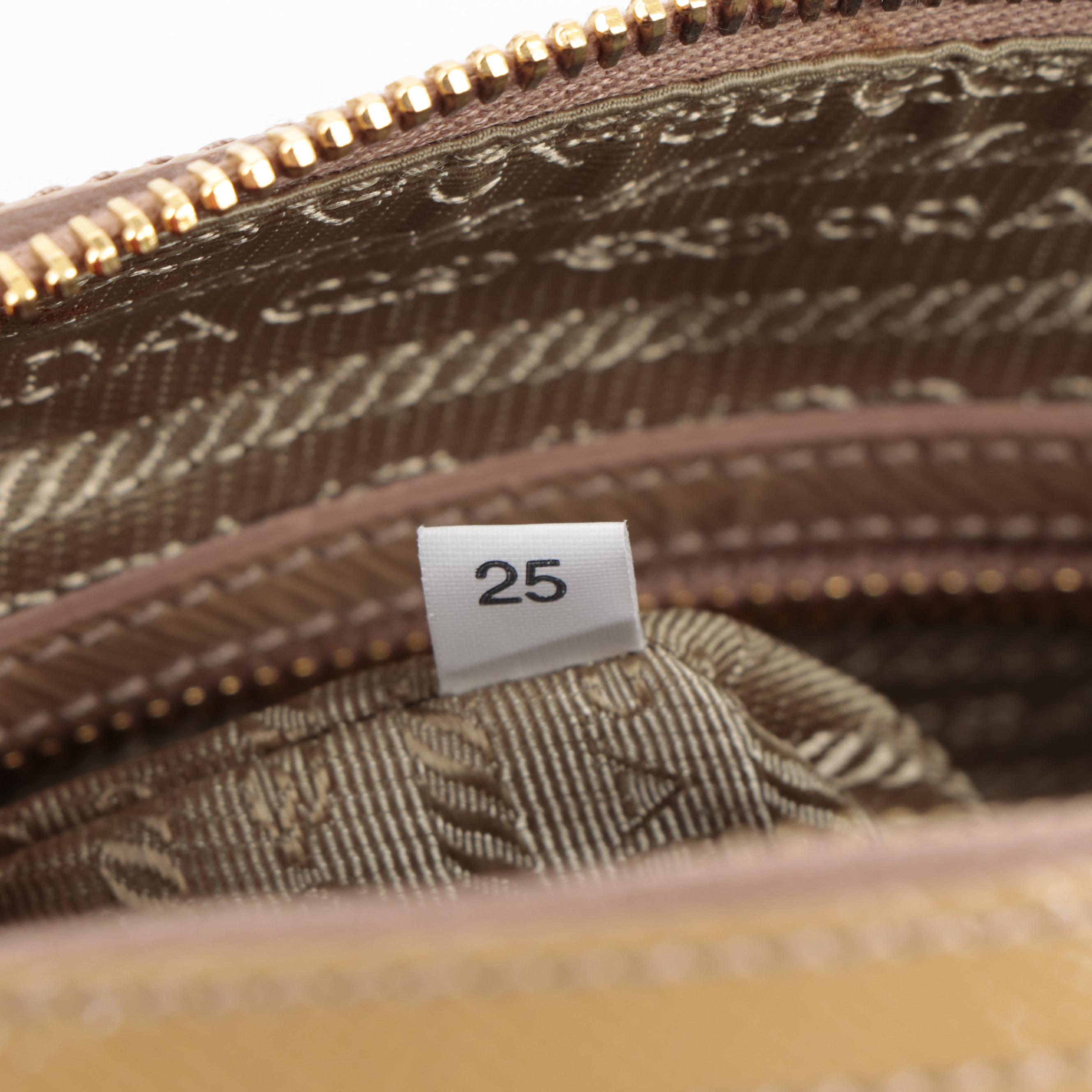 Prada Tan Patent Saffiano Leather Two-Way Boston Bag