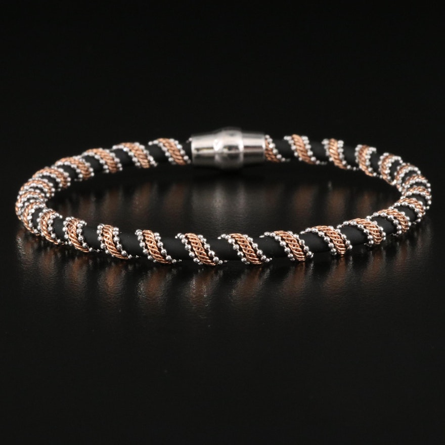 Italian Sterling and Rubber Cord Bangle