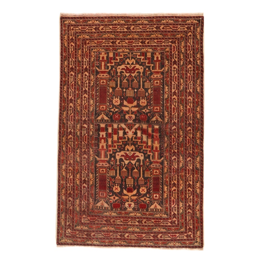 2'11 x 4'8 Hand-Knotted Persian Baluch Rug, 1950s