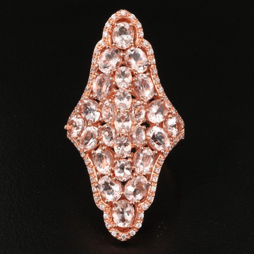 Sterling Morganite and Zircon Oblong Ring