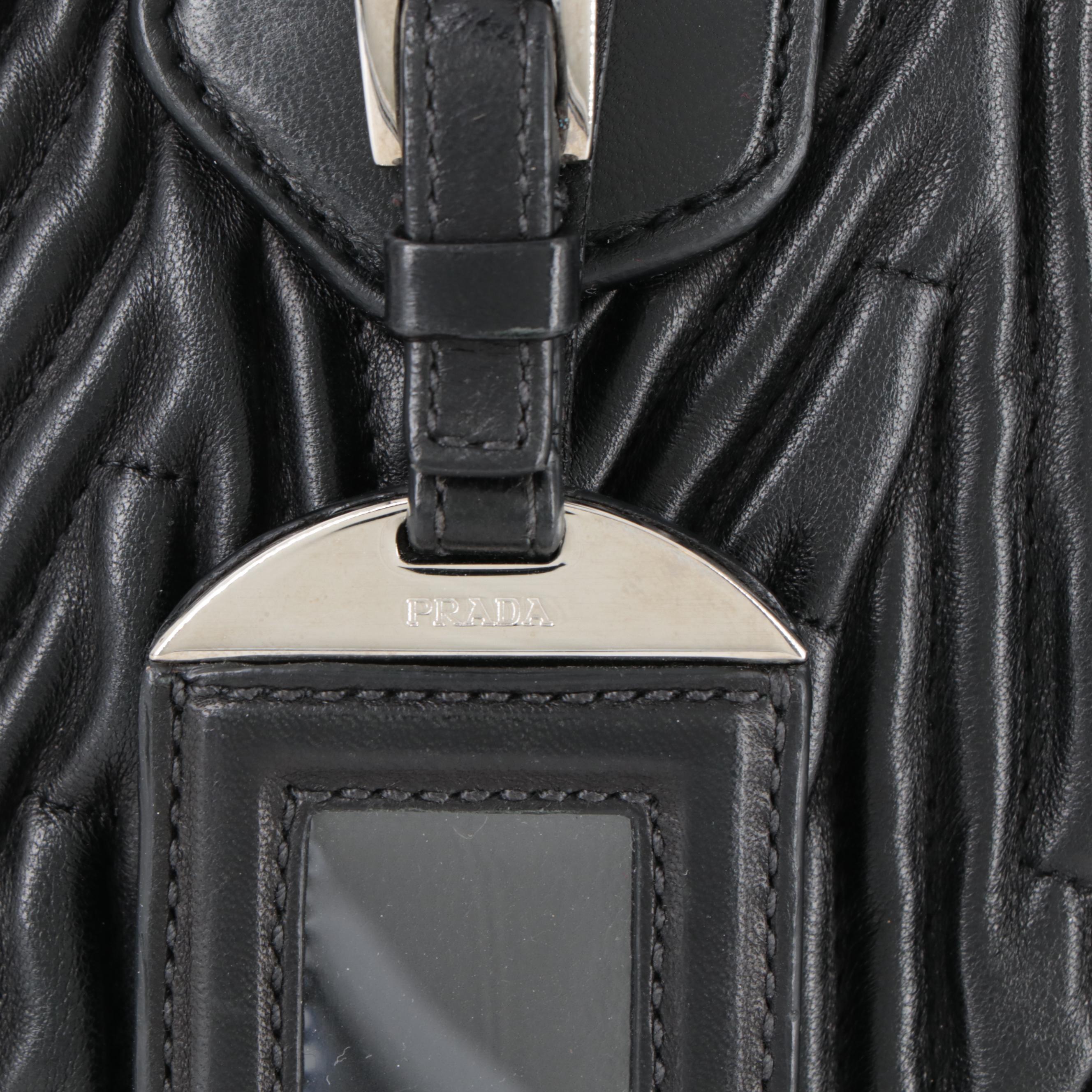 Prada Small Two-Way Handbag in Black Matelasse Leather with Drawstring Tassels