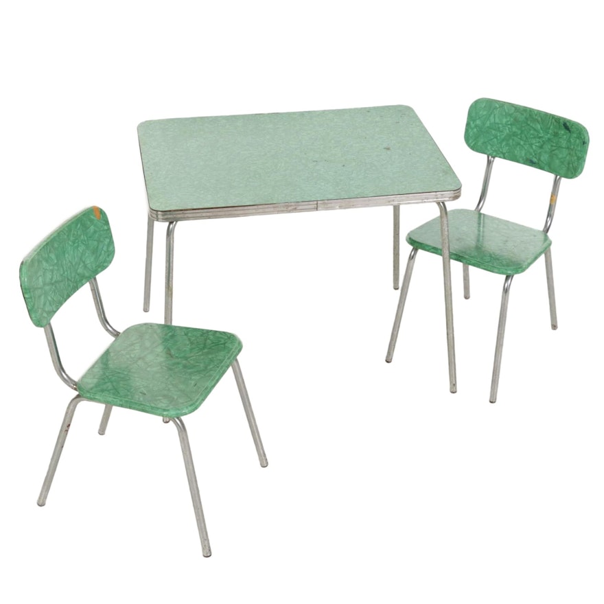 Mid Century Modern Child's Chrome and Vinyl Dining Table and Chair Set