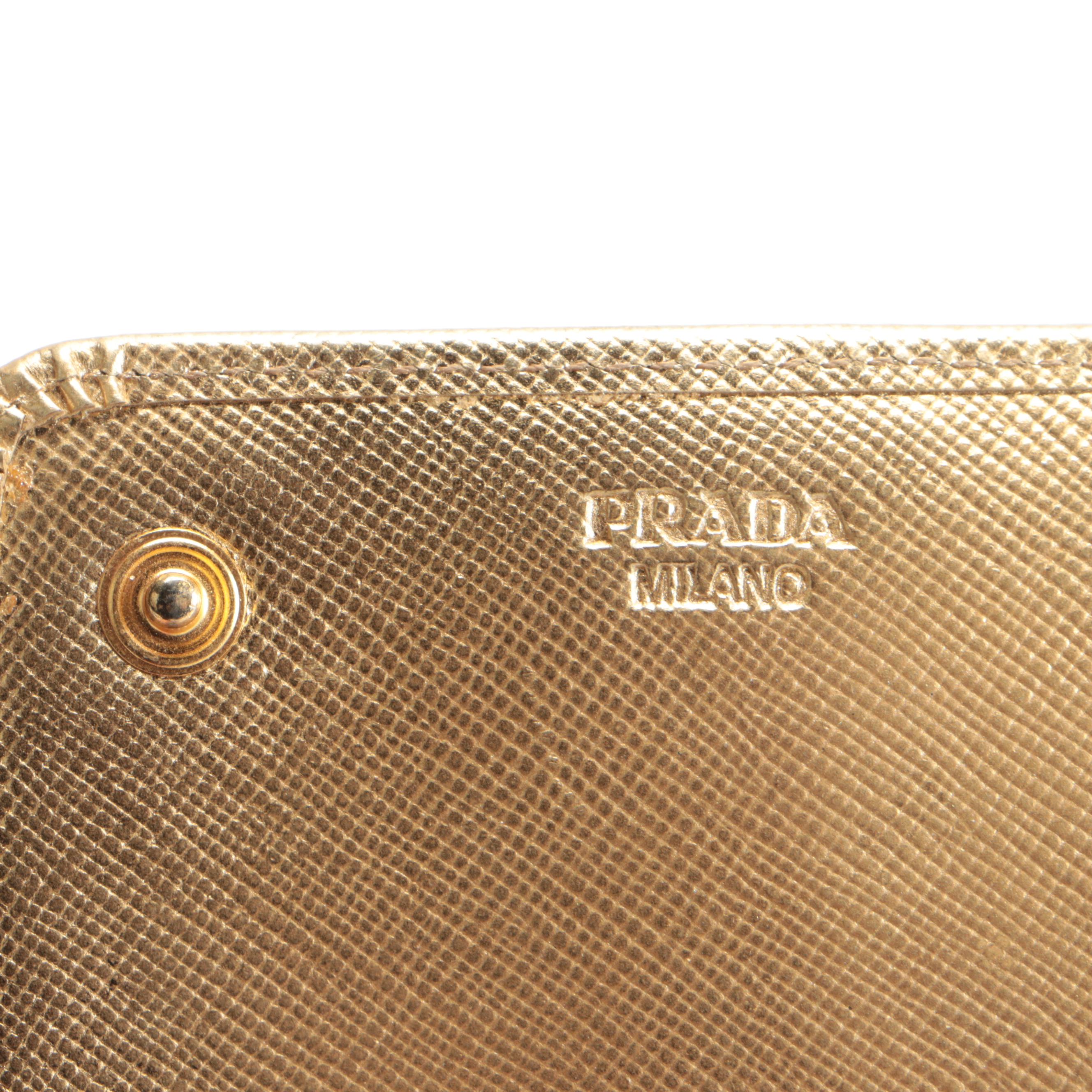 Prada Bow Flap Gold Metallic Saffiano Leather Continental Wallet
