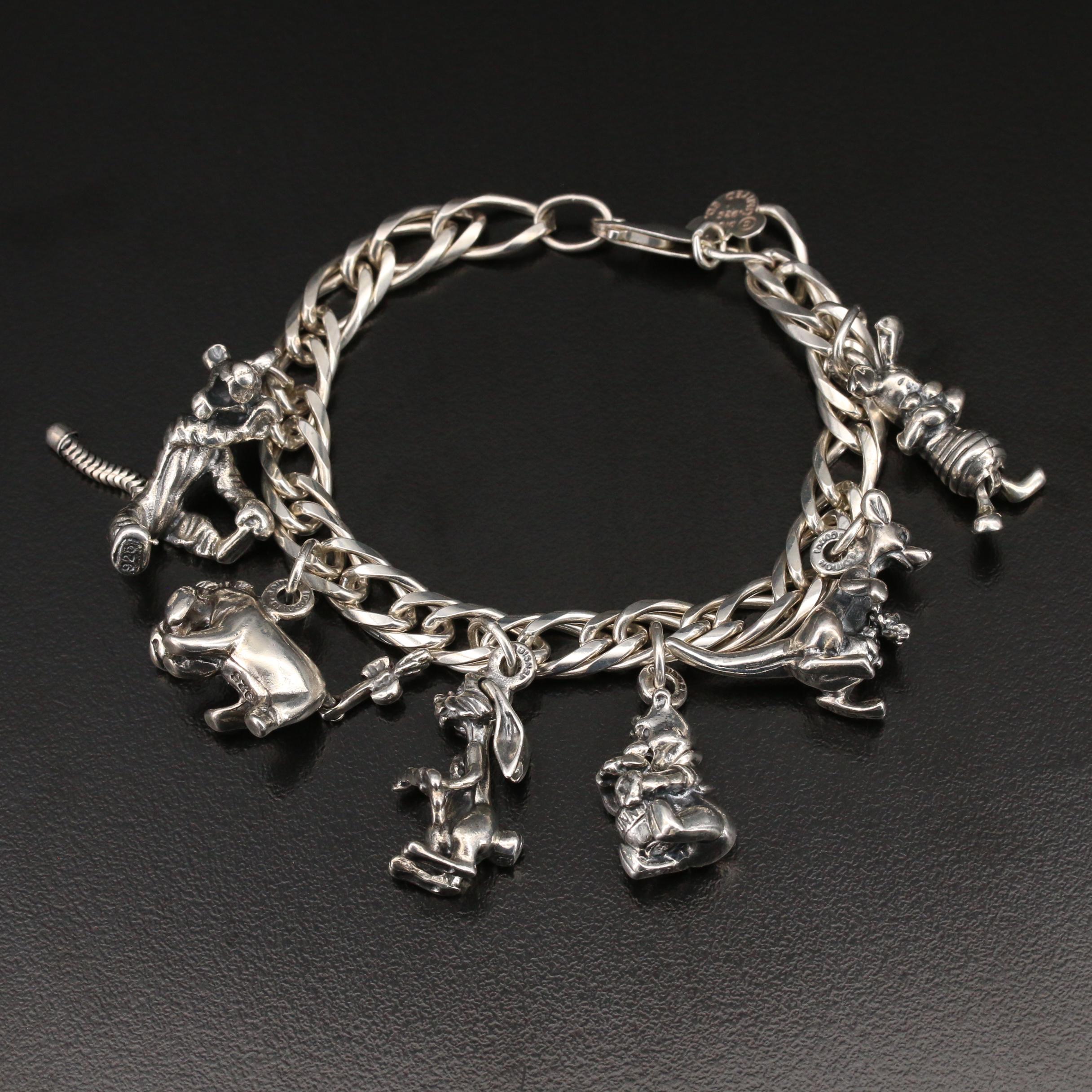 Disney "Winnie the Pooh" Sterling Charm Bracelet with Articulated Charms