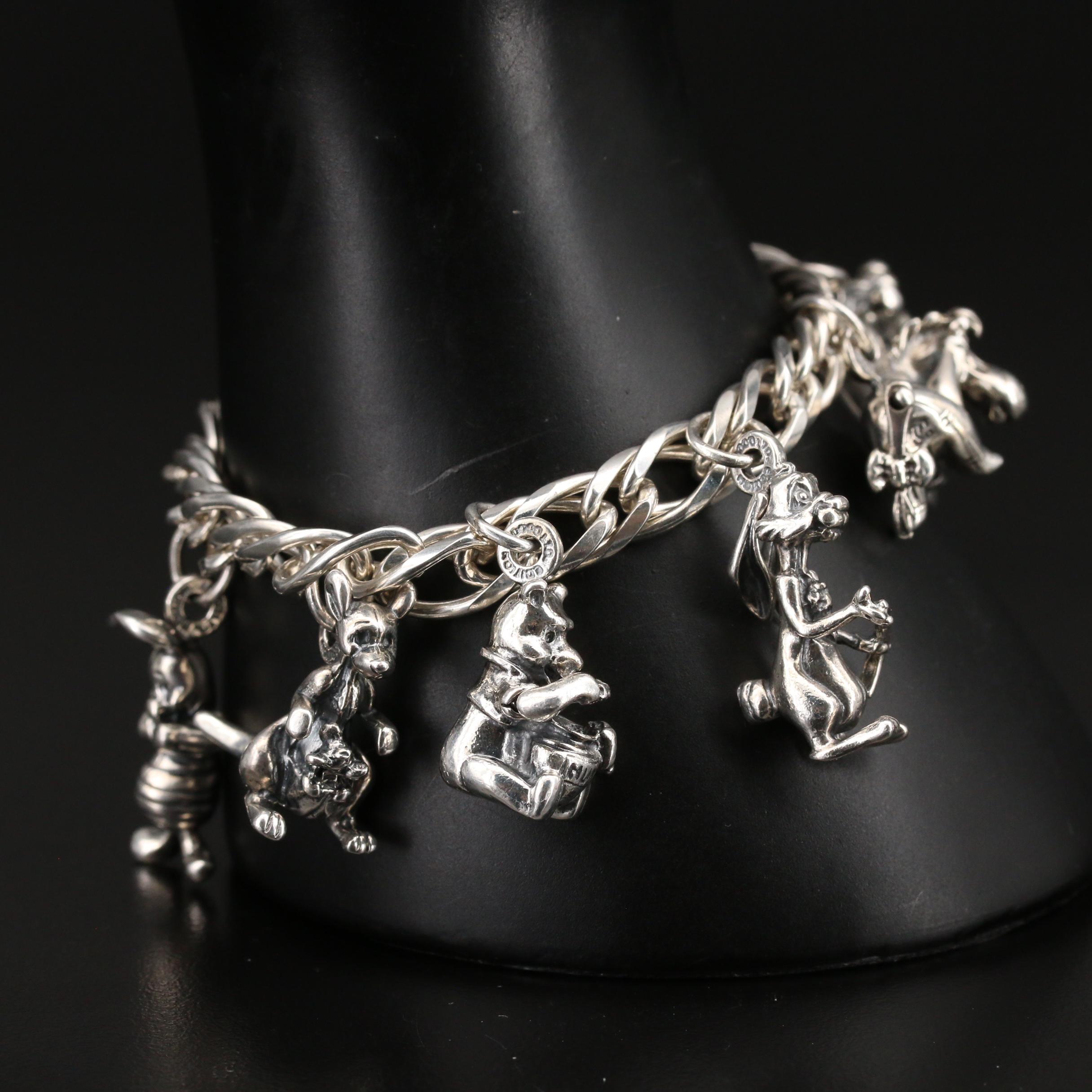 Disney "Winnie the Pooh" Sterling Charm Bracelet with Articulated Charms
