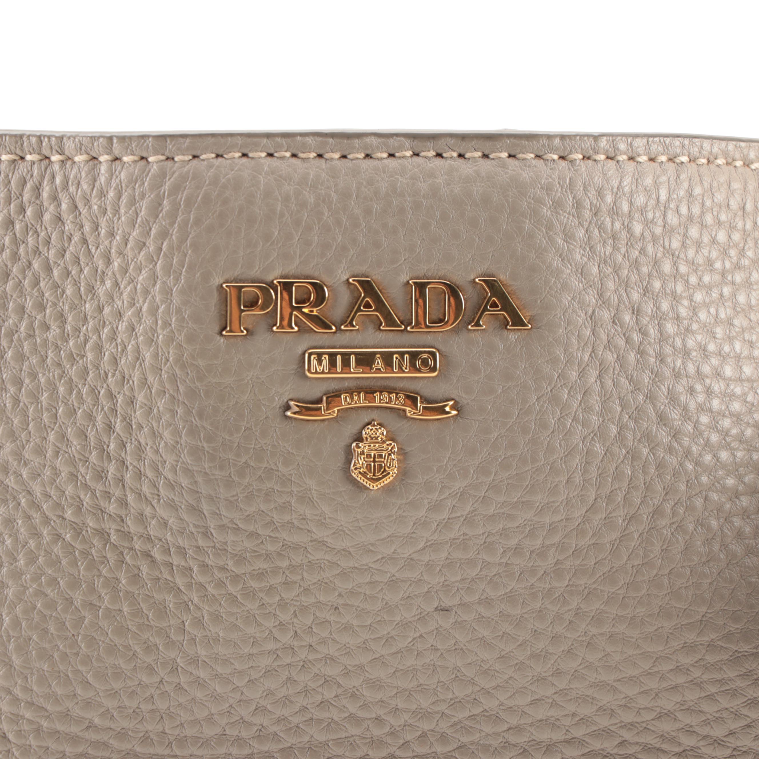Prada Gray Vitello Daino Leather Shoulder Tote