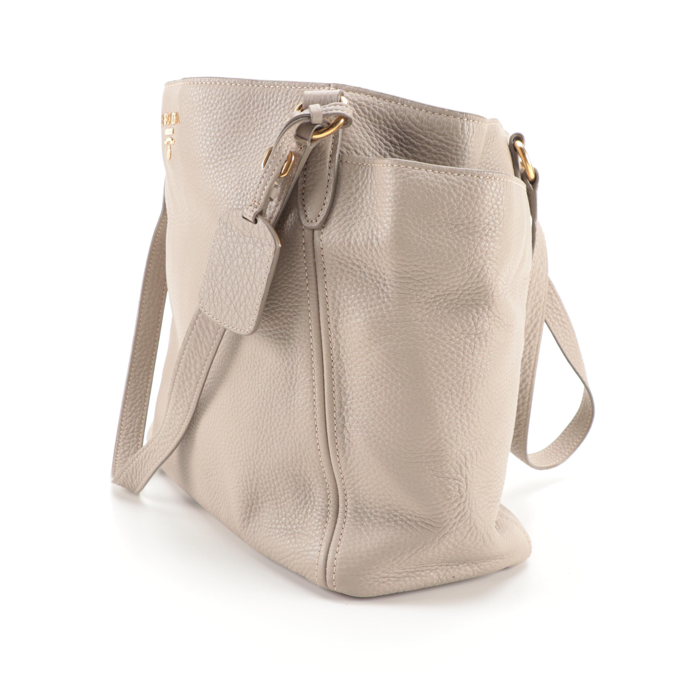 Prada Gray Vitello Daino Leather Shoulder Tote