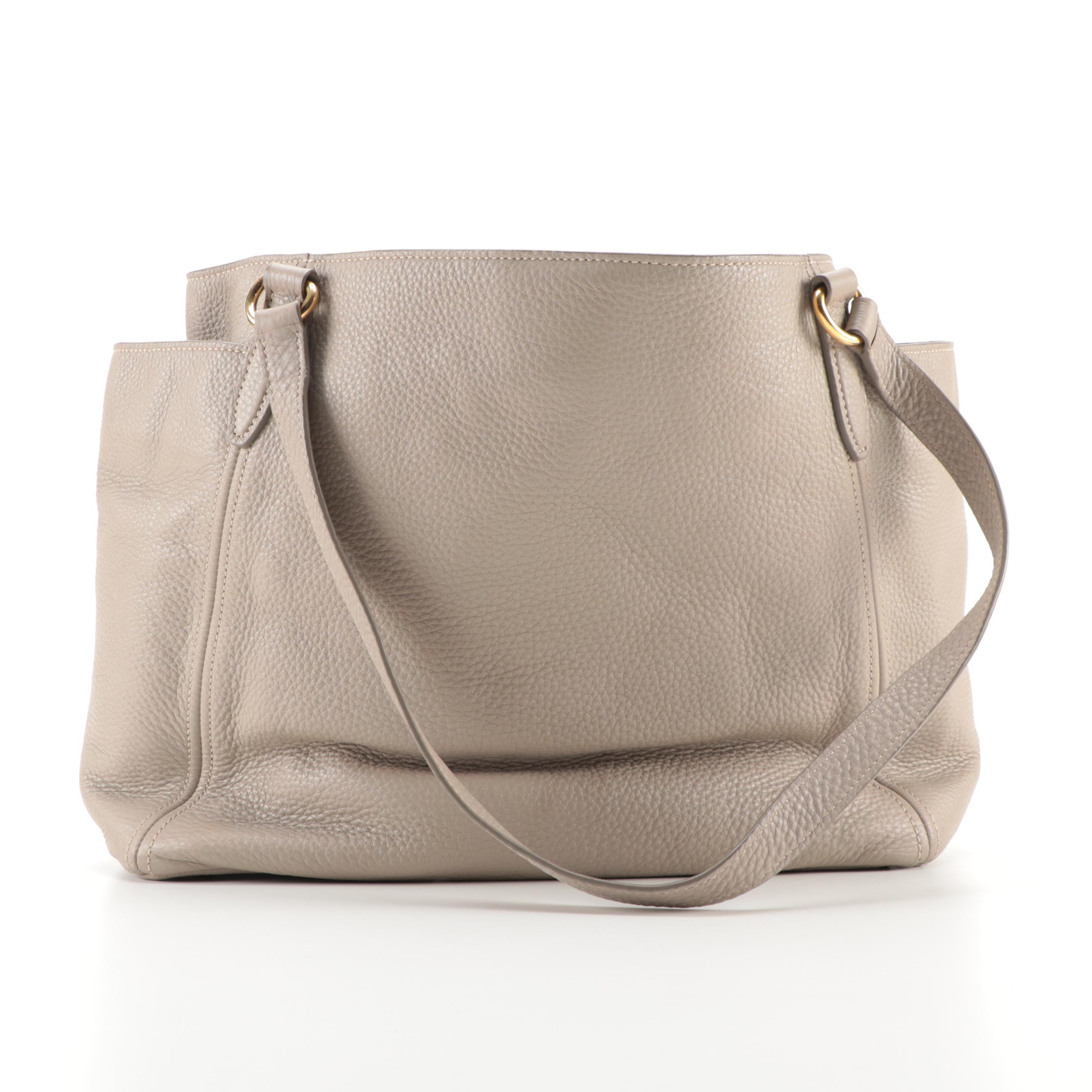 Prada Gray Vitello Daino Leather Shoulder Tote