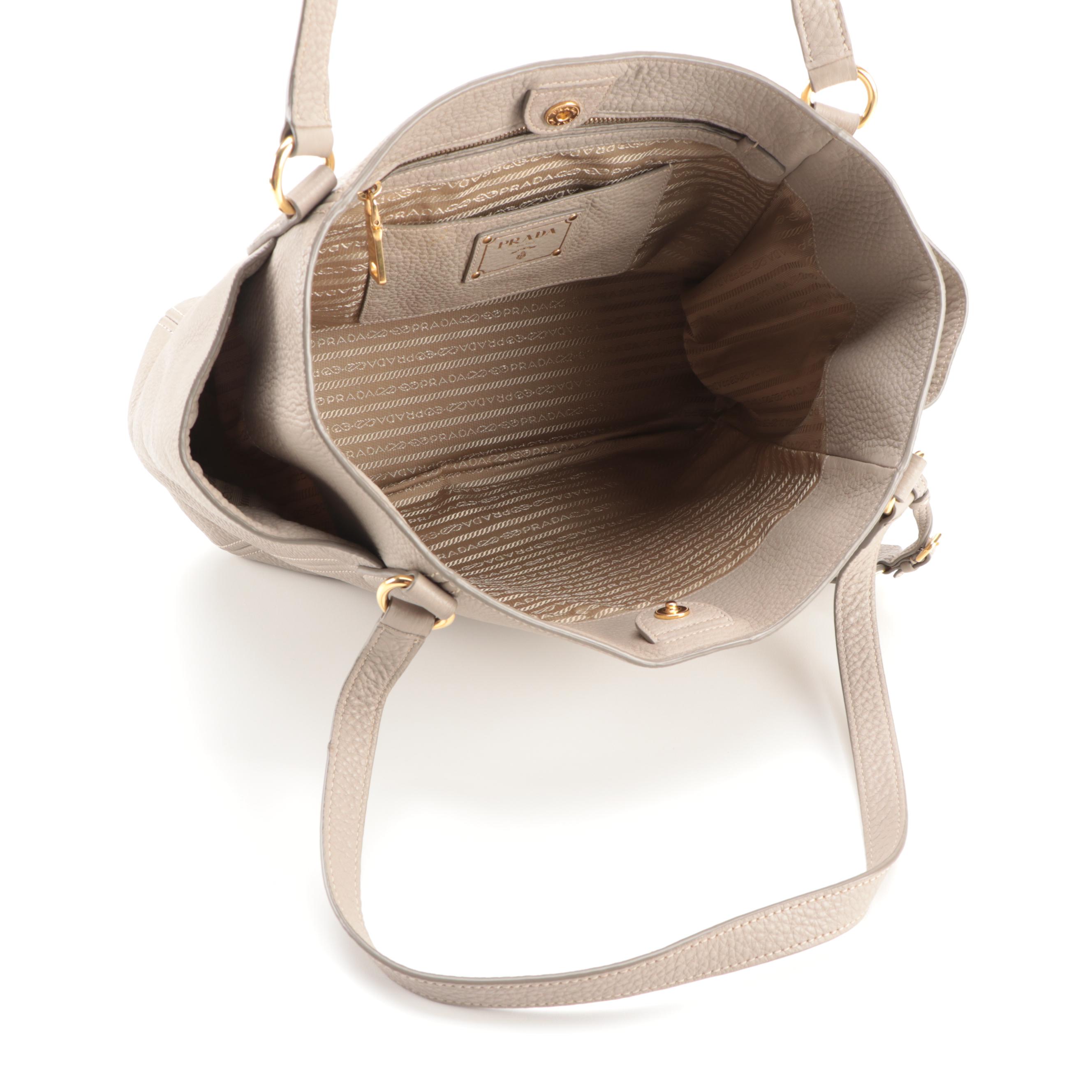 Prada Gray Vitello Daino Leather Shoulder Tote