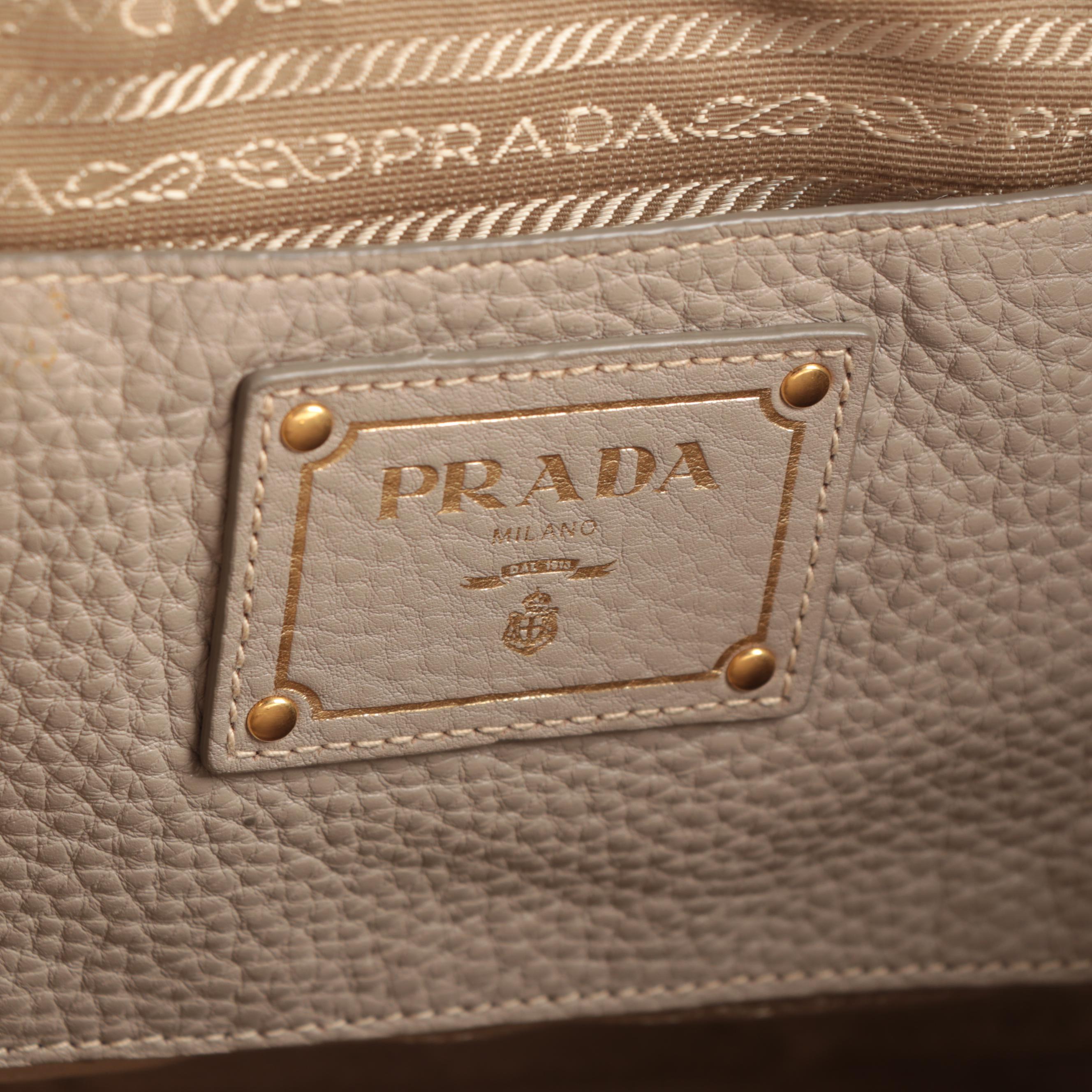 Prada Gray Vitello Daino Leather Shoulder Tote