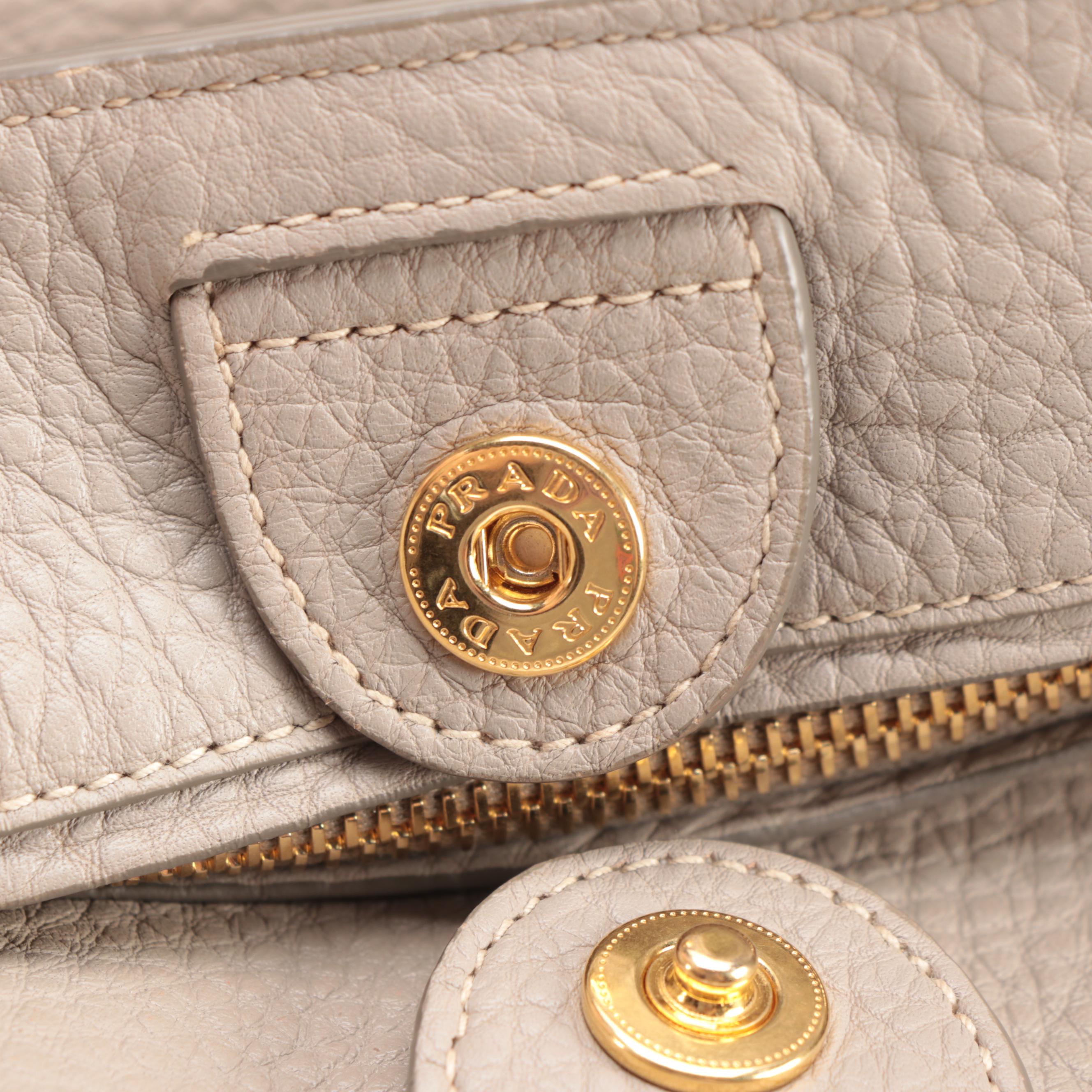 Prada Gray Vitello Daino Leather Shoulder Tote