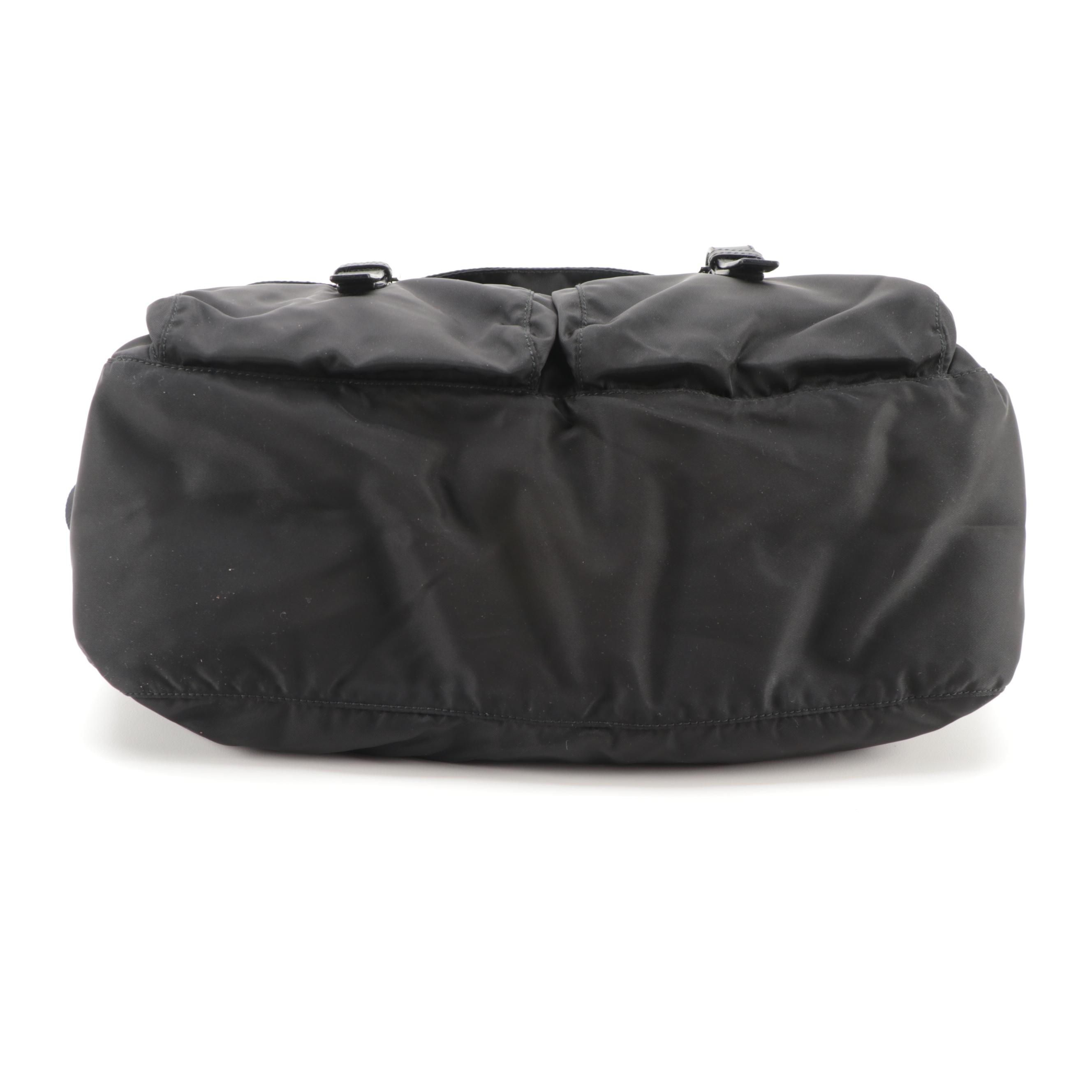 Prada Tessuto Dual Buckle Messenger Bag in Black Nylon and Saffiano Leather