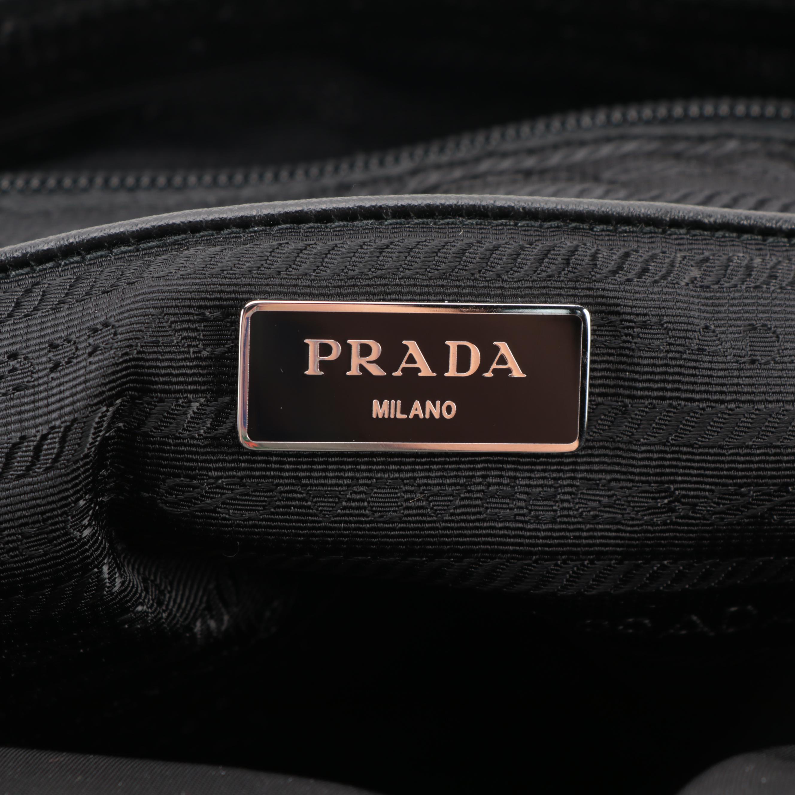 Prada Tessuto Dual Buckle Messenger Bag in Black Nylon and Saffiano Leather