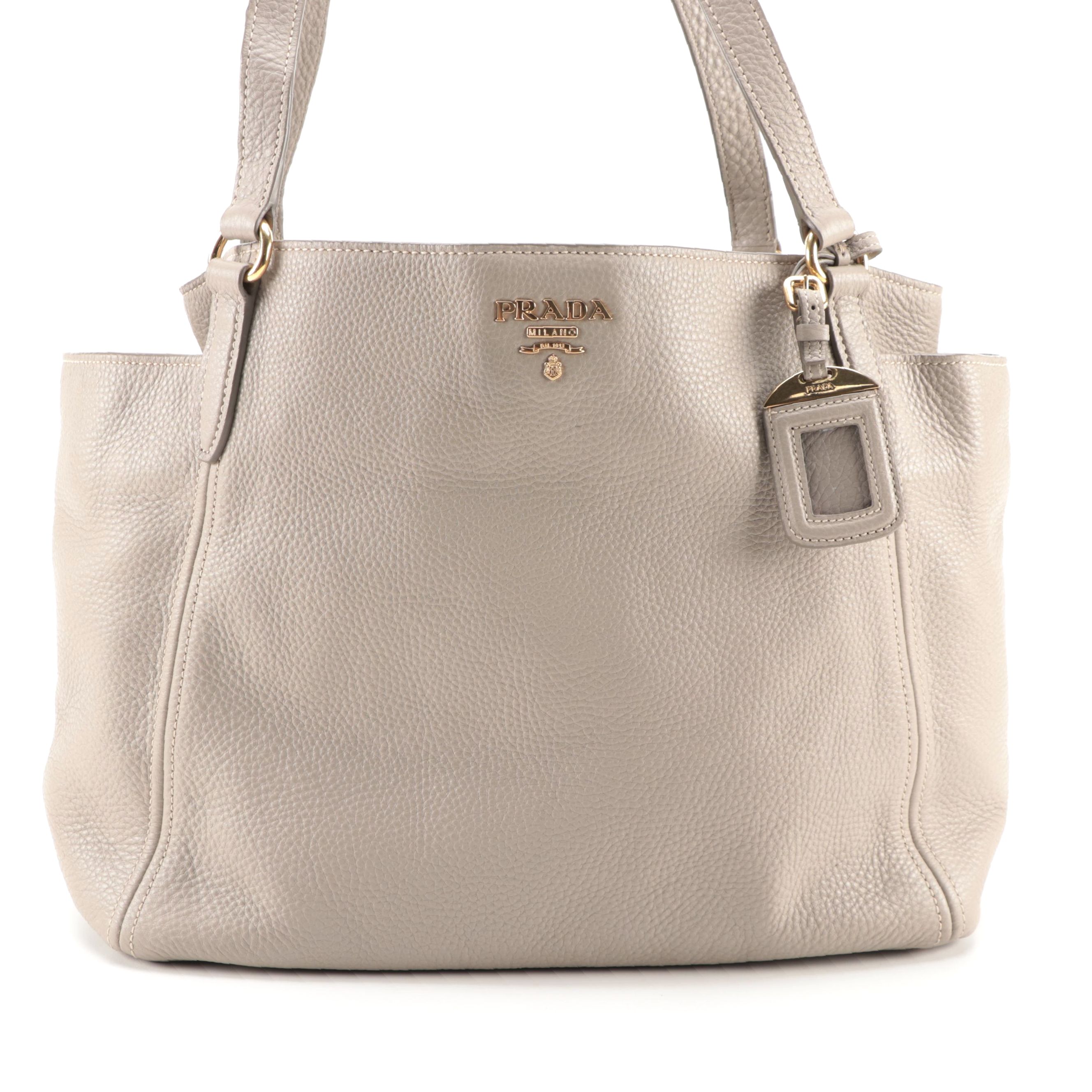 Prada Gray Vitello Daino Leather Shoulder Tote