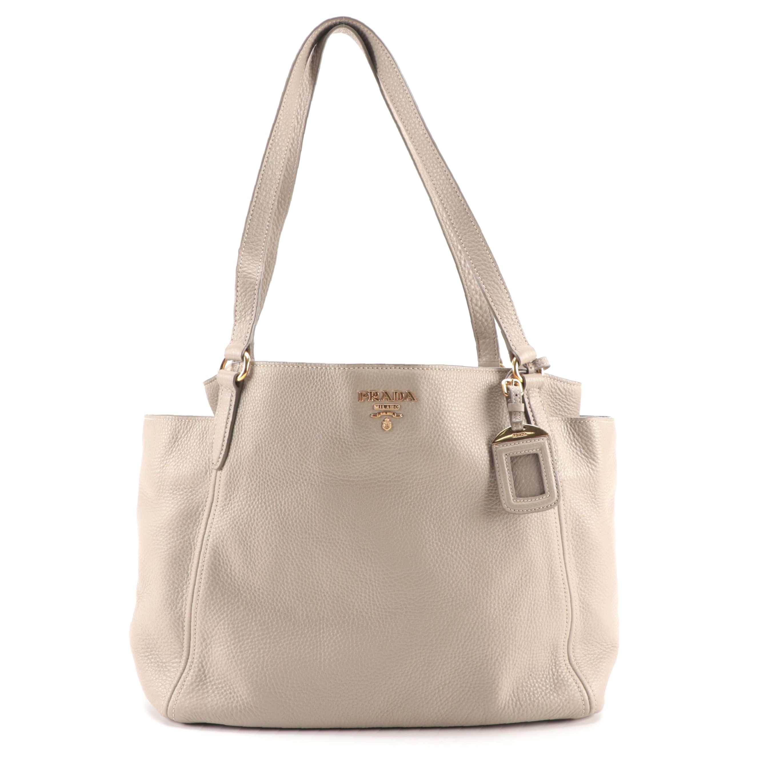 Prada Gray Vitello Daino Leather Shoulder Tote