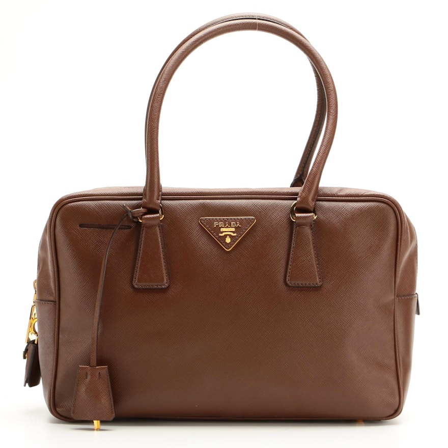 Prada Saffiano Vernice Leather TV Bag in Brown