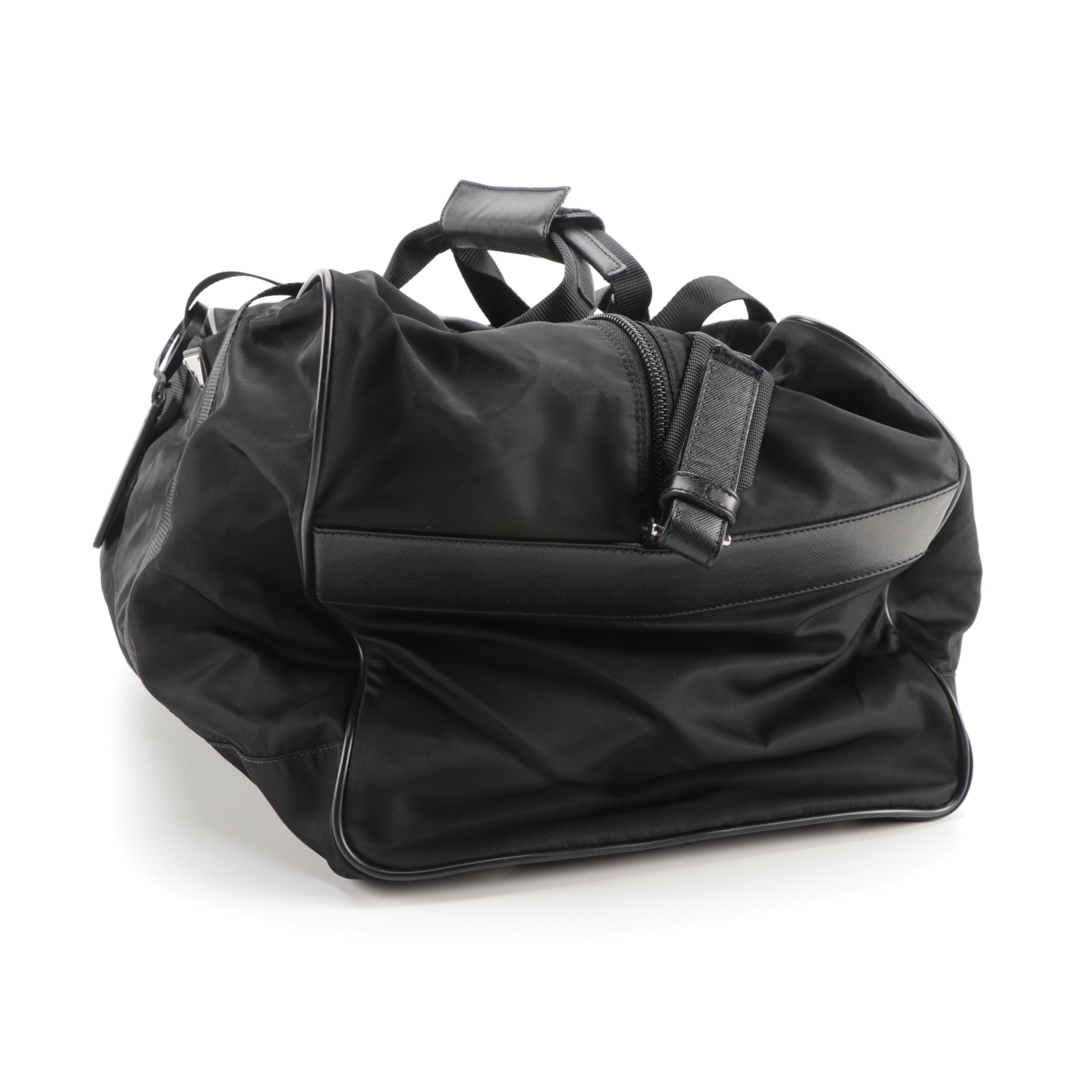 Prada Duffle Bag in Black Tessuto Nylon and Saffiano Leather