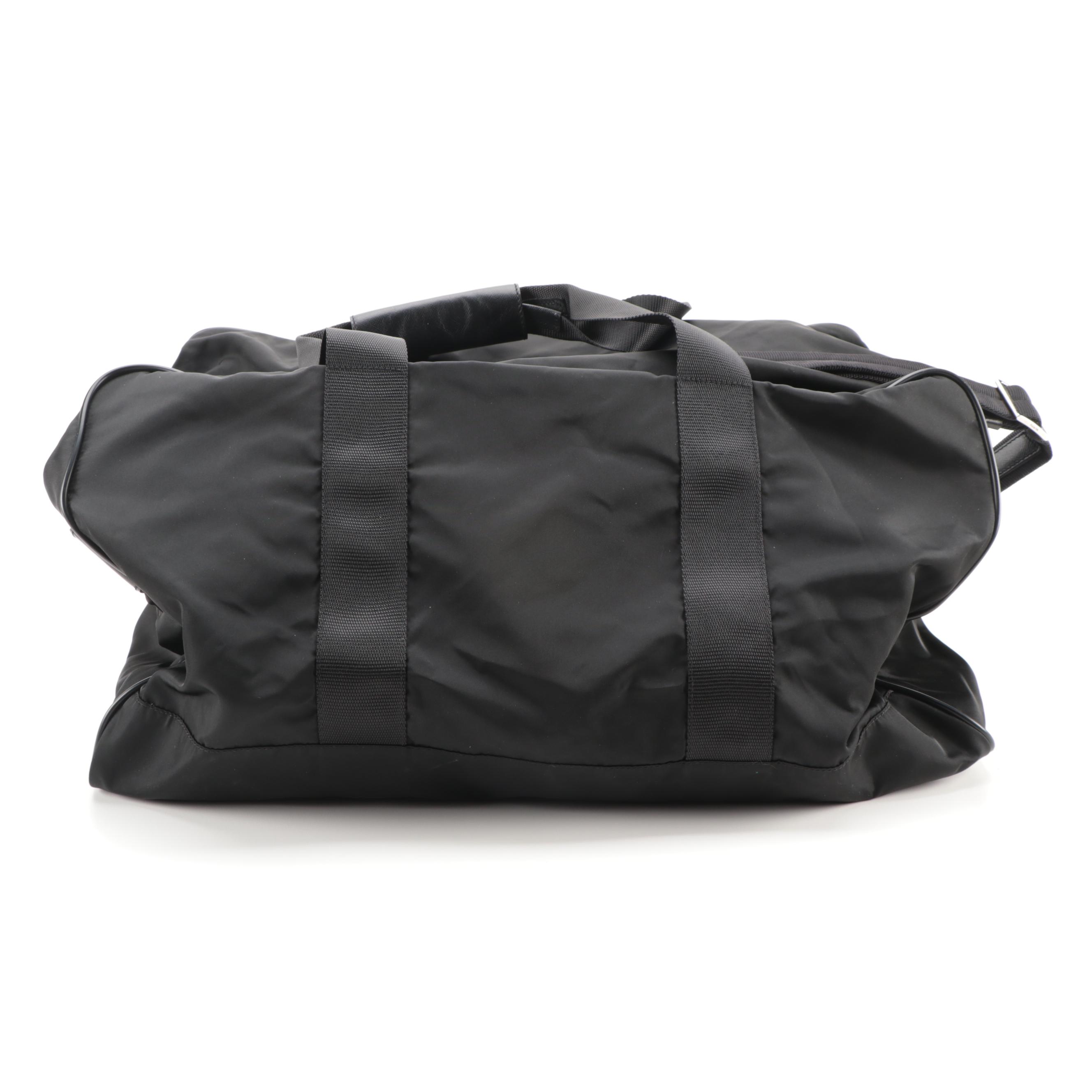 Prada Duffle Bag in Black Tessuto Nylon and Saffiano Leather