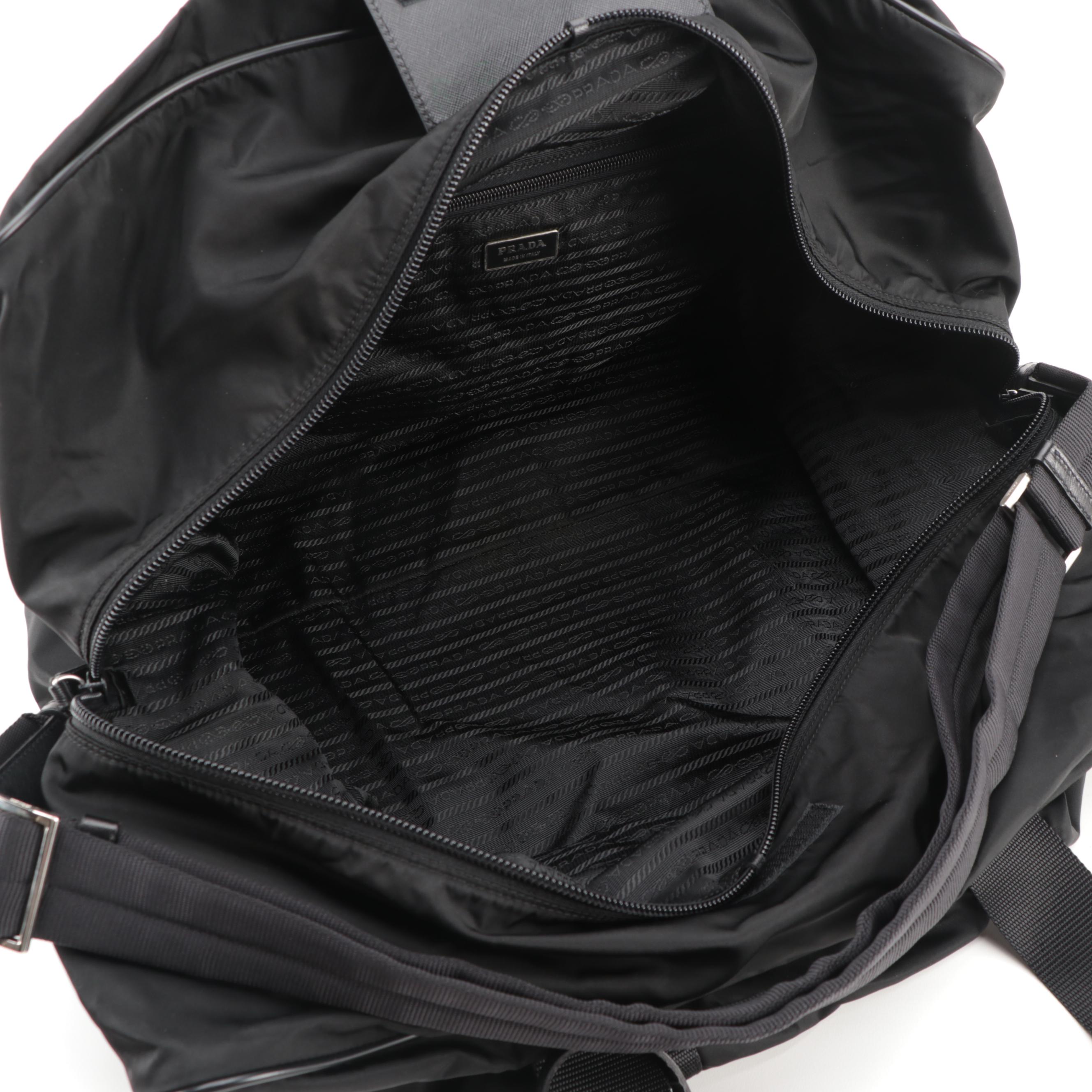 Prada Duffle Bag in Black Tessuto Nylon and Saffiano Leather
