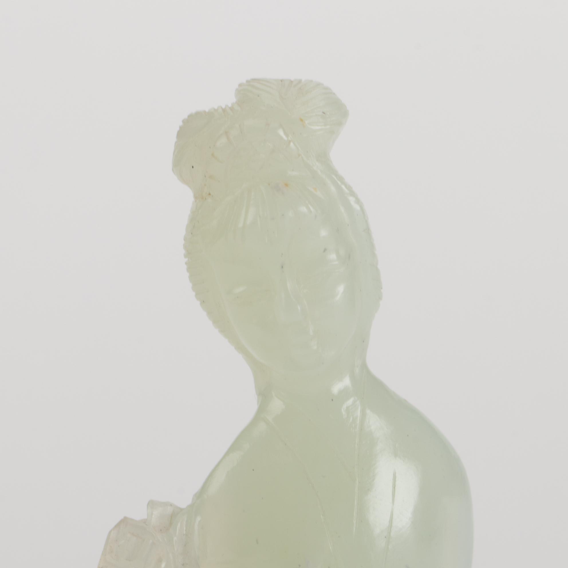 Chinese Carved Bowenite Guan Yin and Nephrite Fisherman Figurine