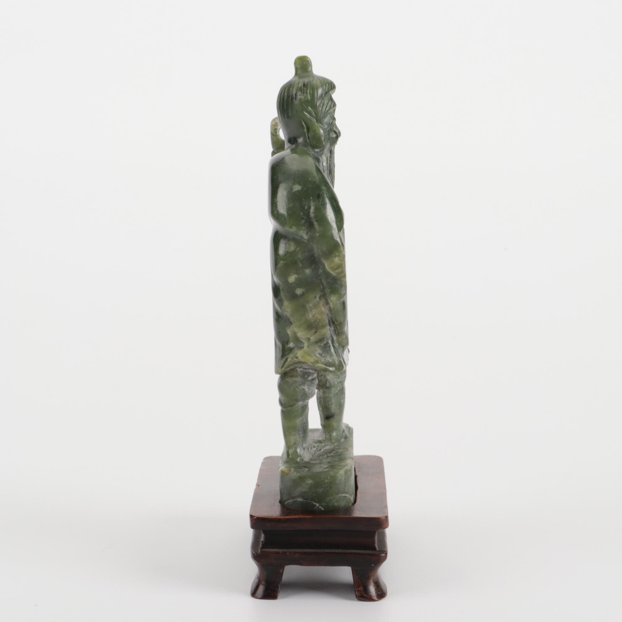 Chinese Carved Bowenite Guan Yin and Nephrite Fisherman Figurine