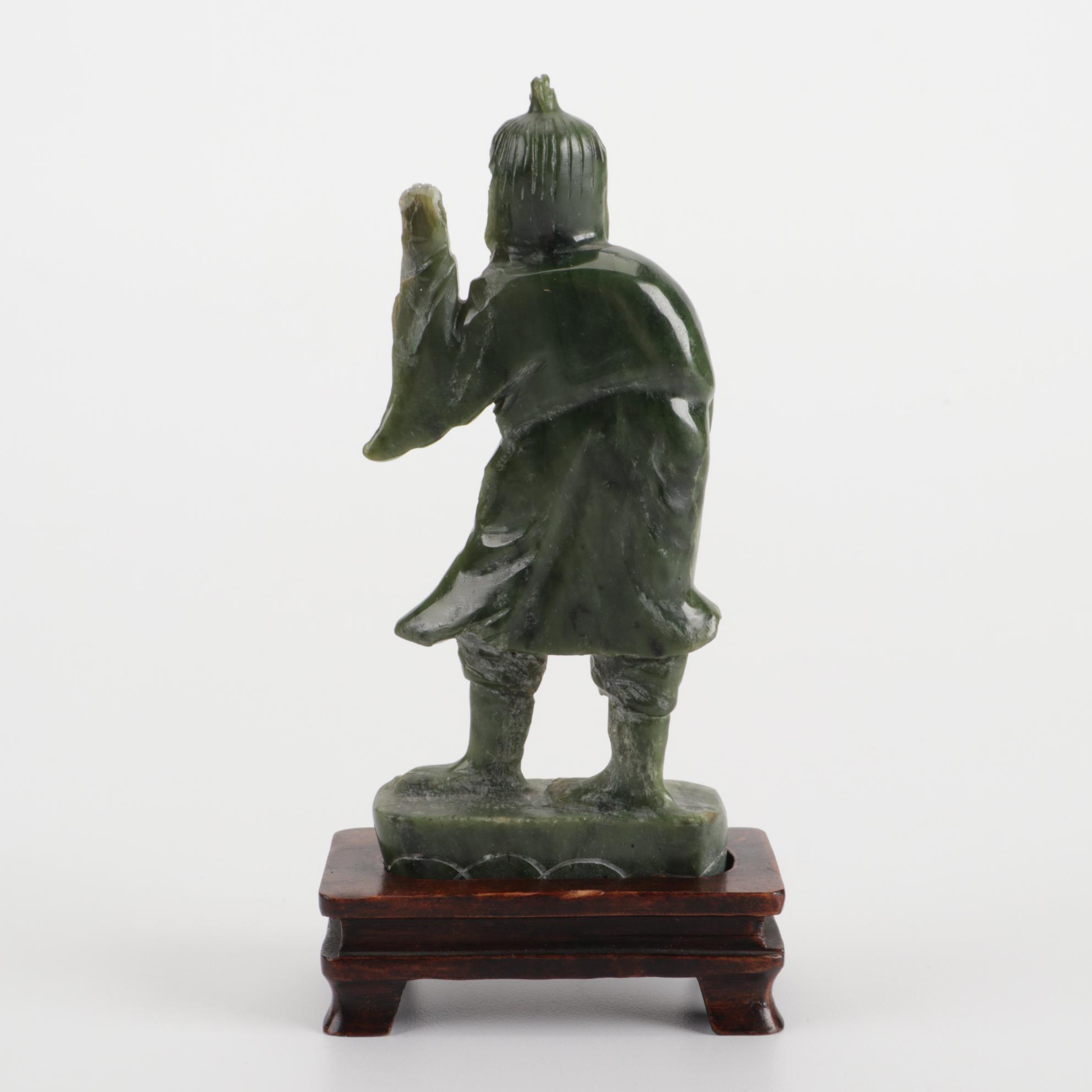Chinese Carved Bowenite Guan Yin and Nephrite Fisherman Figurine