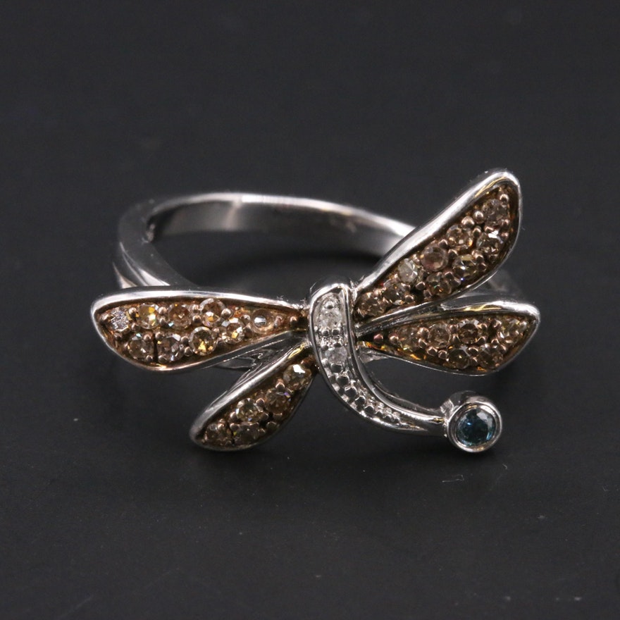 Sterling Silver Diamond Dragonfly Ring