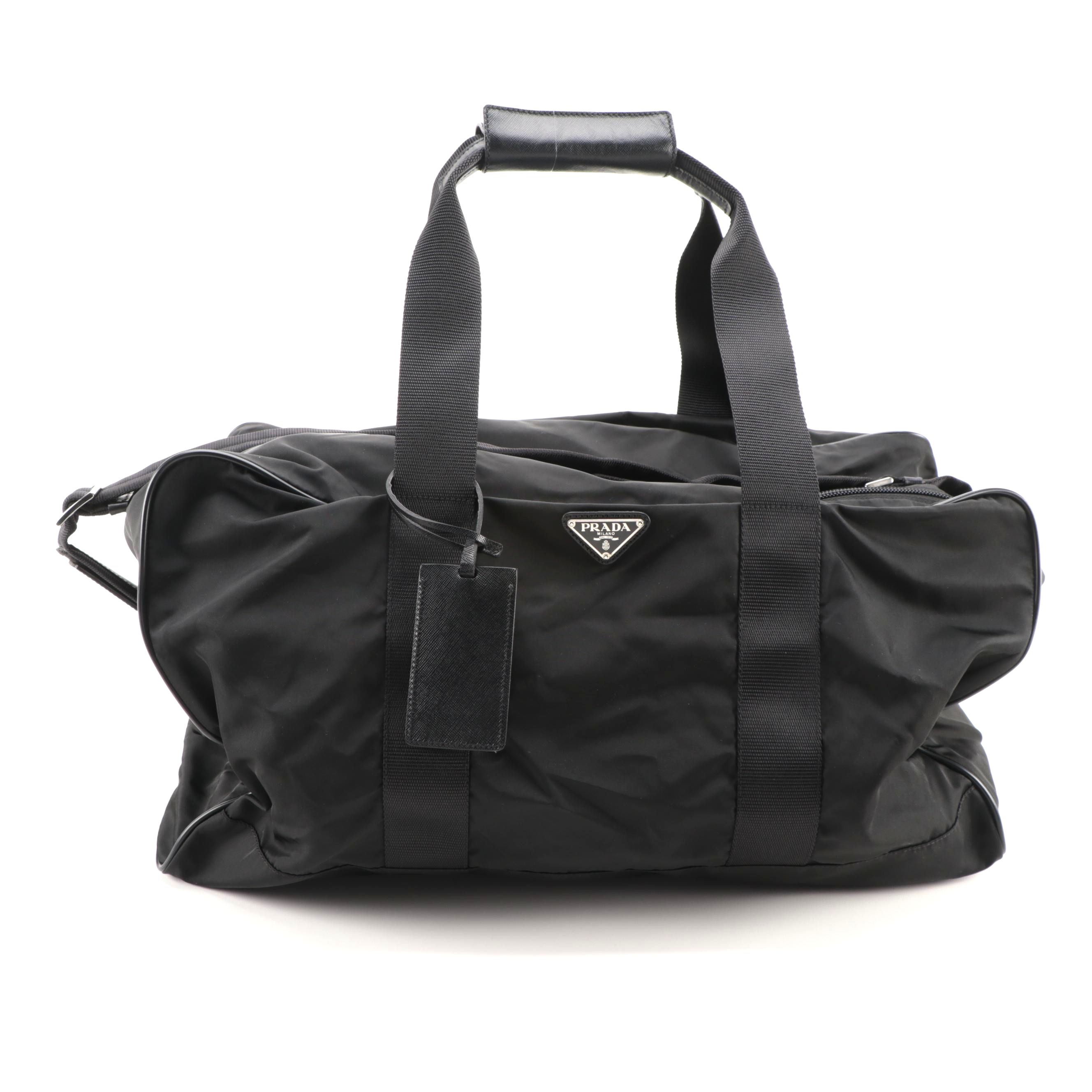 Prada Duffle Bag in Black Tessuto Nylon and Saffiano Leather